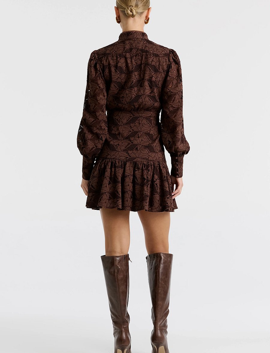 Bardot - REMY MINI LACE DRESS - blondekjoler - chocolate - 0