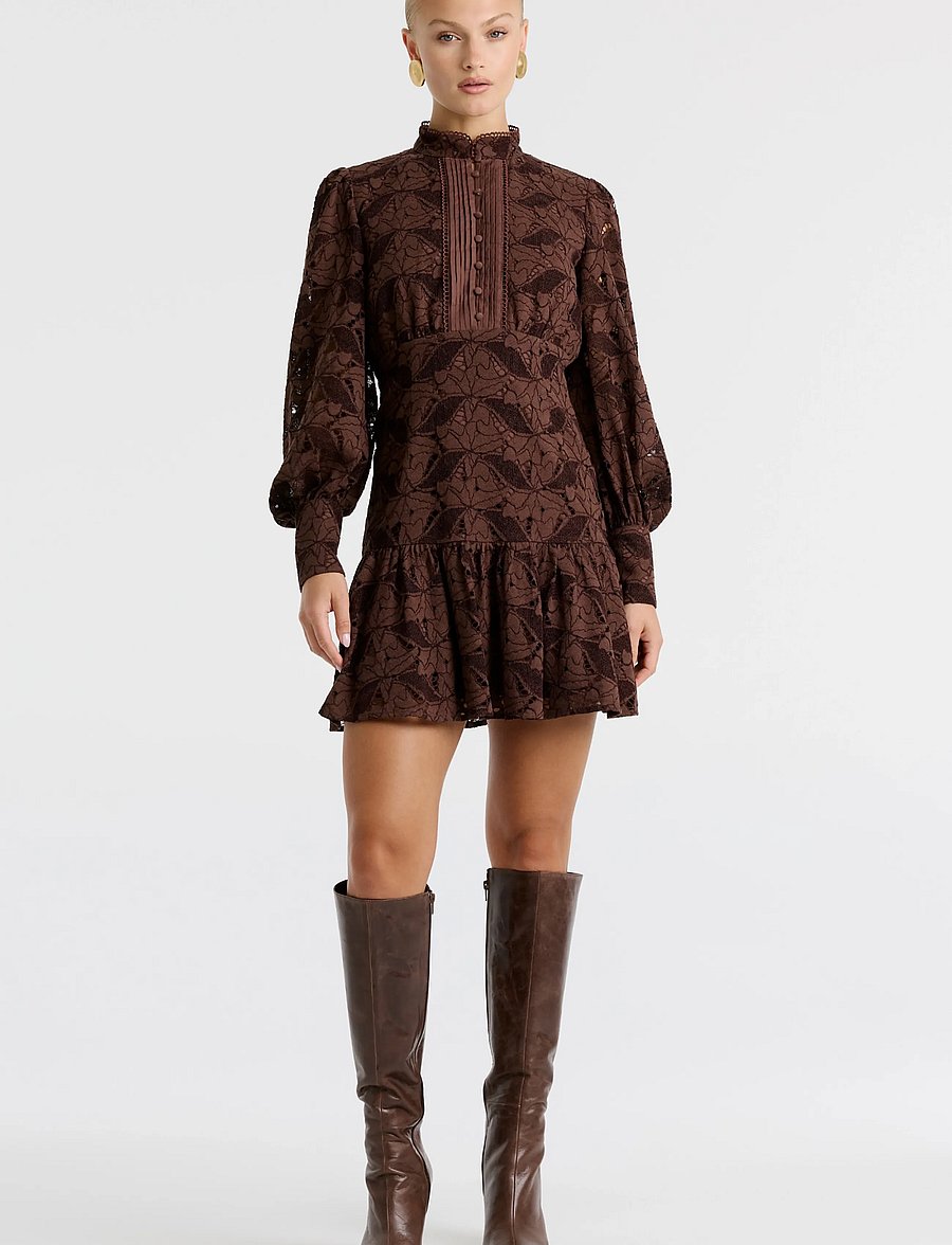 Bardot - REMY MINI LACE DRESS - blondekjoler - chocolate - 5