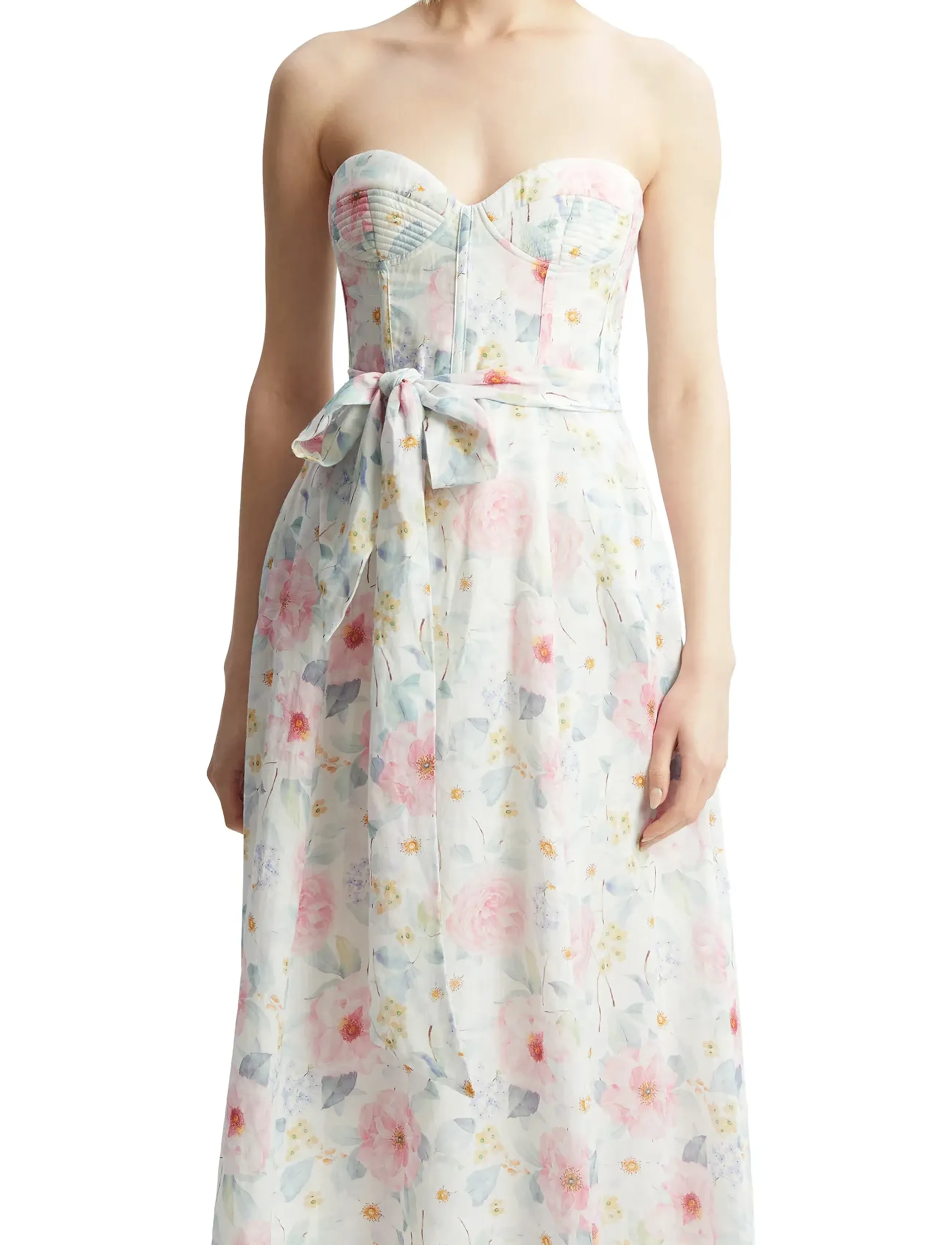Bardot - FLORAL PRINTED TIE MIDI DRESS - summer white floral - 5