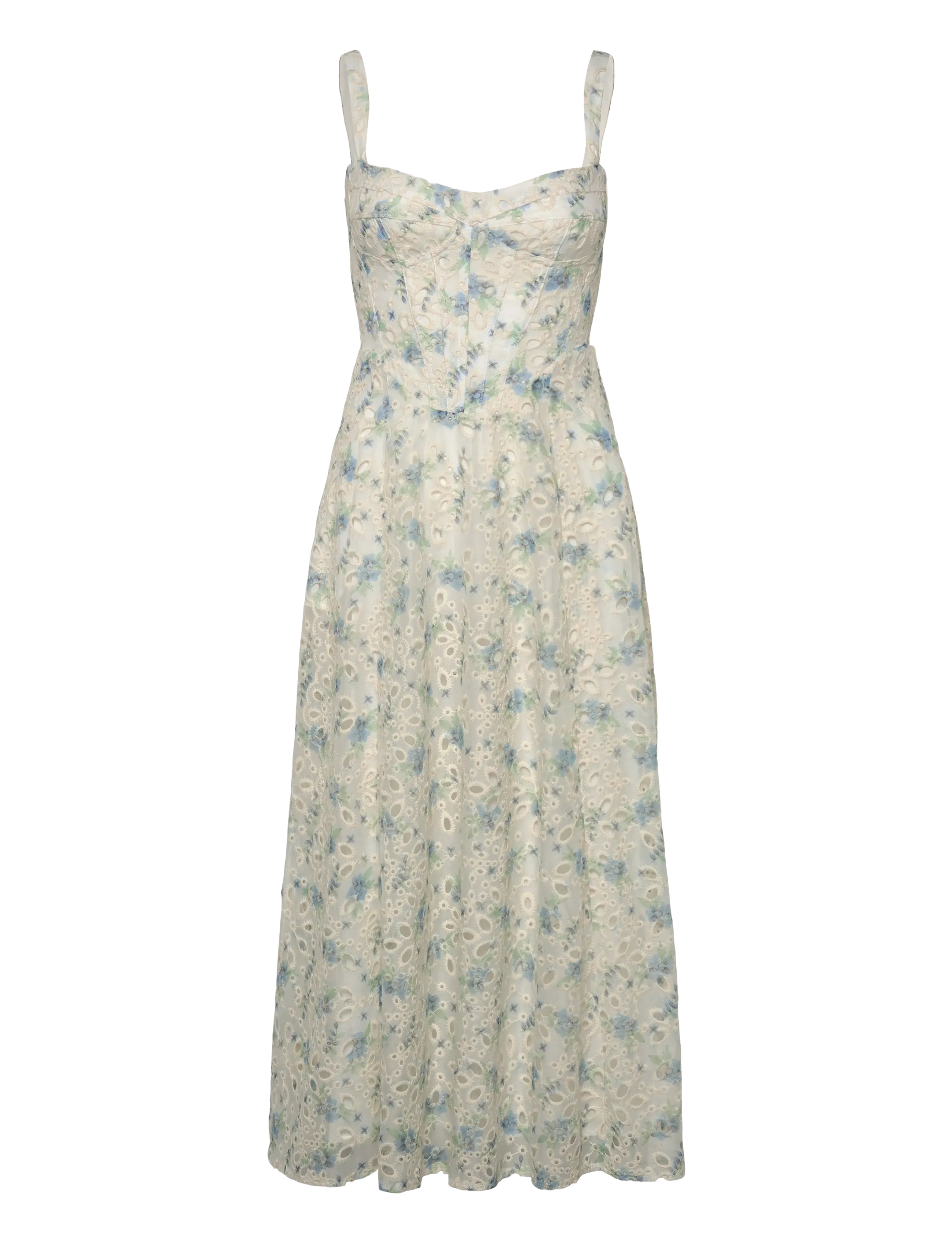 ADALINE BRODERIE MIDI DRESS - BLUE WHITE