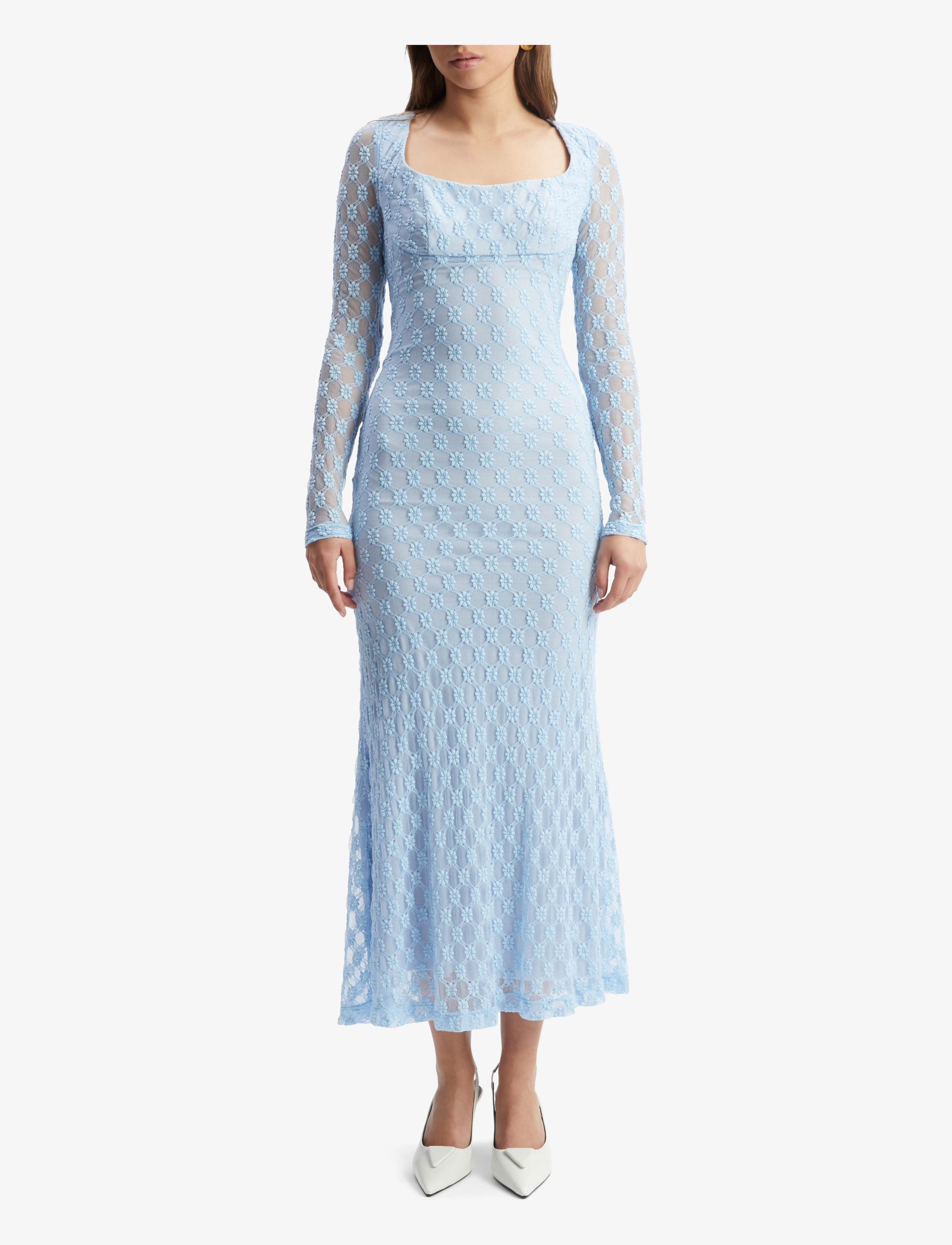 Bardot Adoni Lace Midi Dress, 34, Blue, Kjoler > Knælange Og Midi, Dame