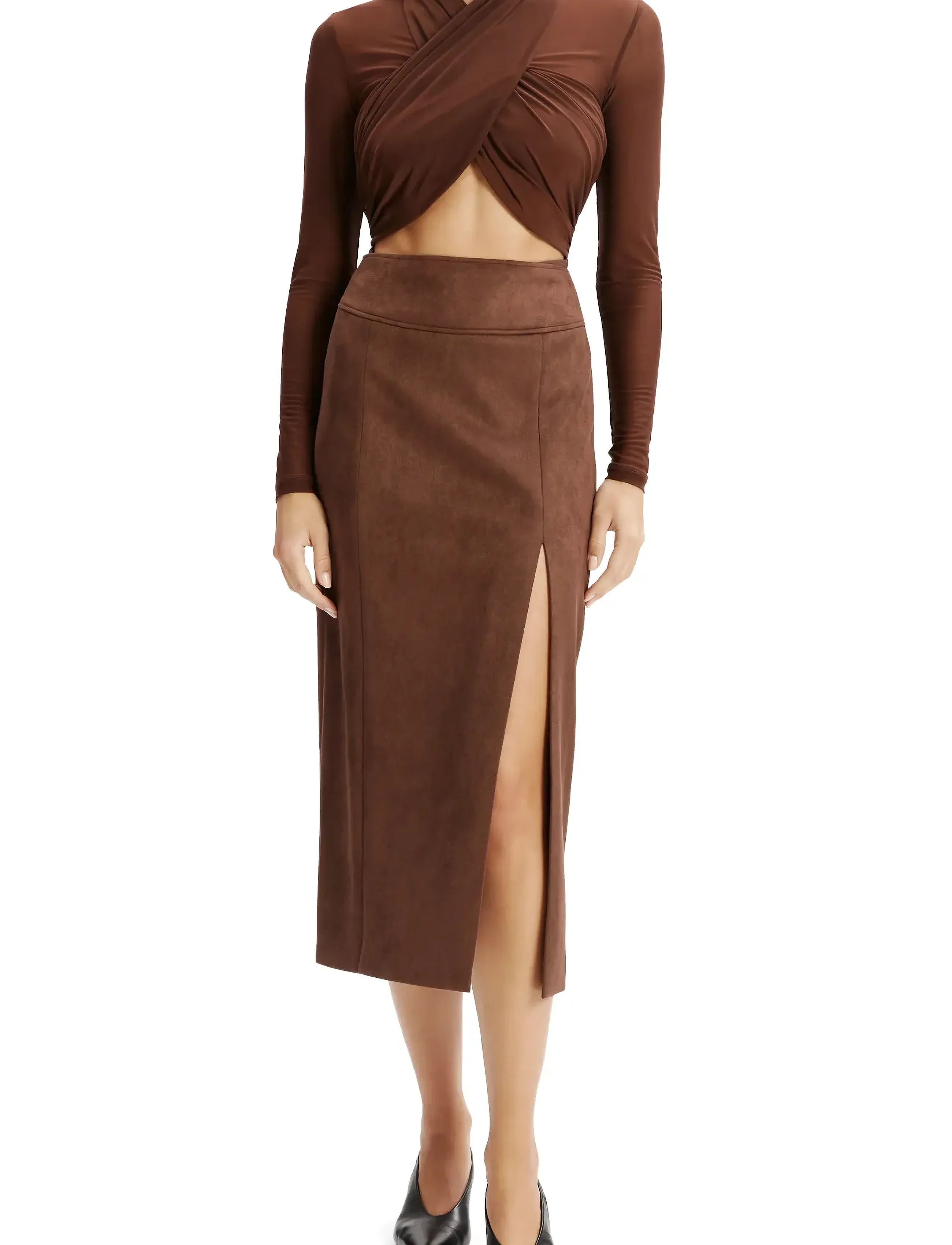 Bardot DANTE VEGAN SUEDE MIDI SKIRT - Röcke - CHOCOLATE / brown