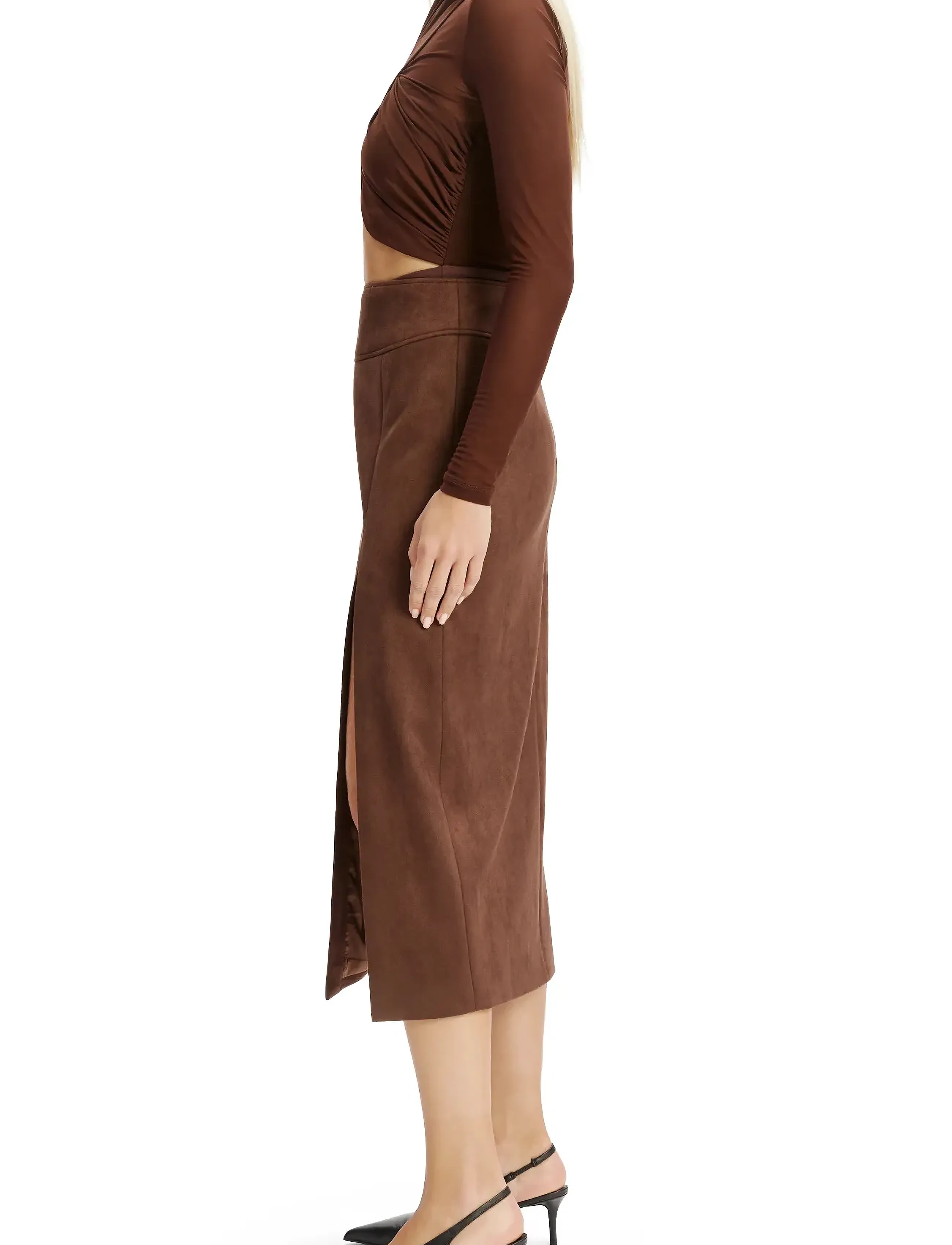 Bardot - DANTE VEGAN SUEDE MIDI SKIRT - midihameet - chocolate - 3