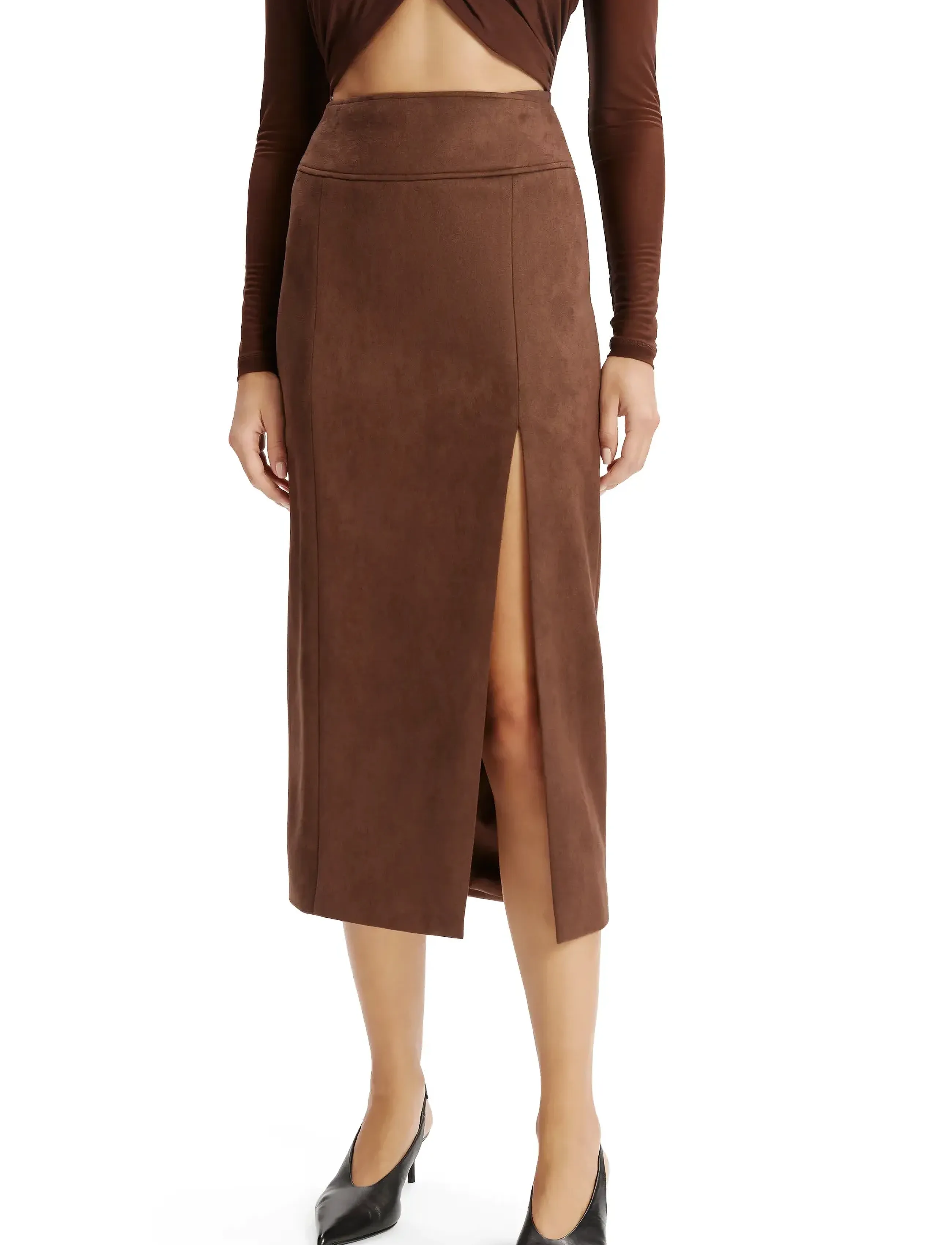 Bardot - DANTE VEGAN SUEDE MIDI SKIRT - midihameet - chocolate - 5