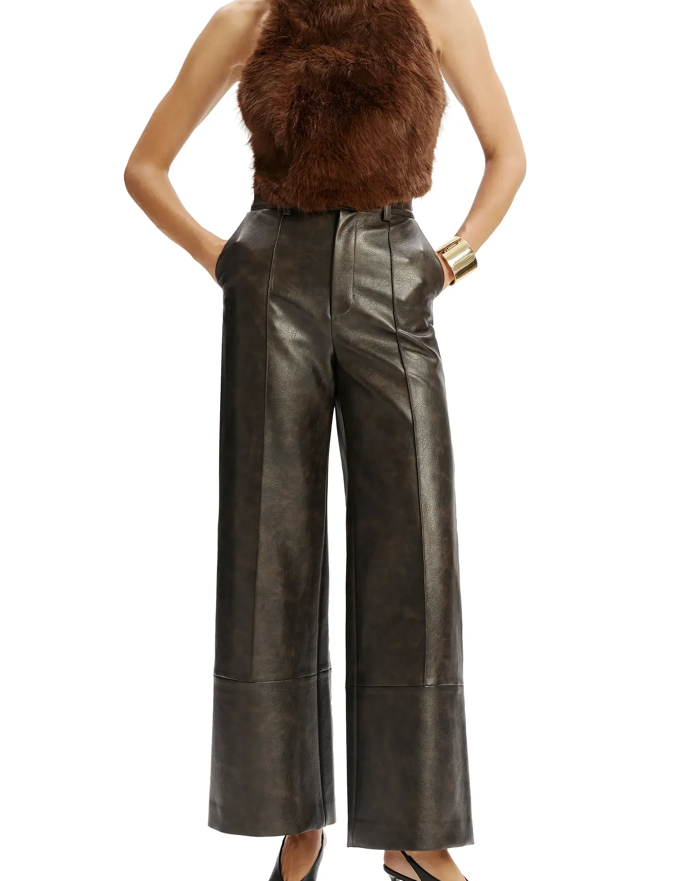 Bardot MARLOWE VEGAN LEATHER PANT - Læderbukser - DARK CHOCO / brown