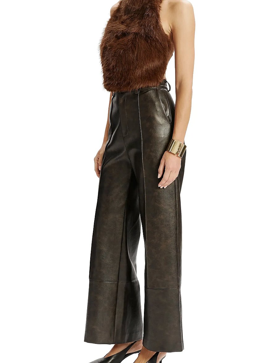 Bardot - MARLOWE VEGAN LEATHER PANT - læderbukser - dark choco - 3