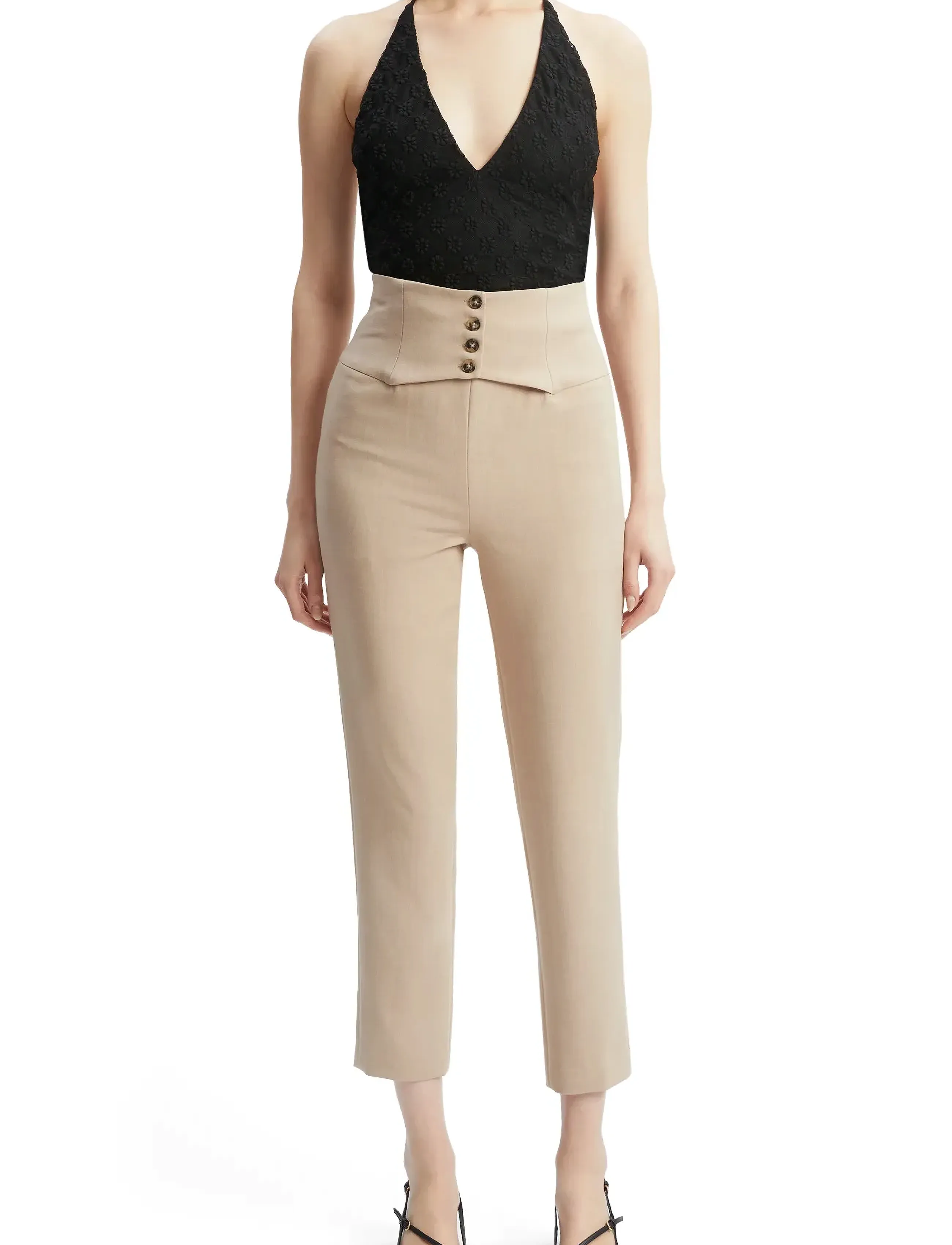 Bardot Corset Pant, Damen, High Waist Korsett Hose, Creme, Gr.34