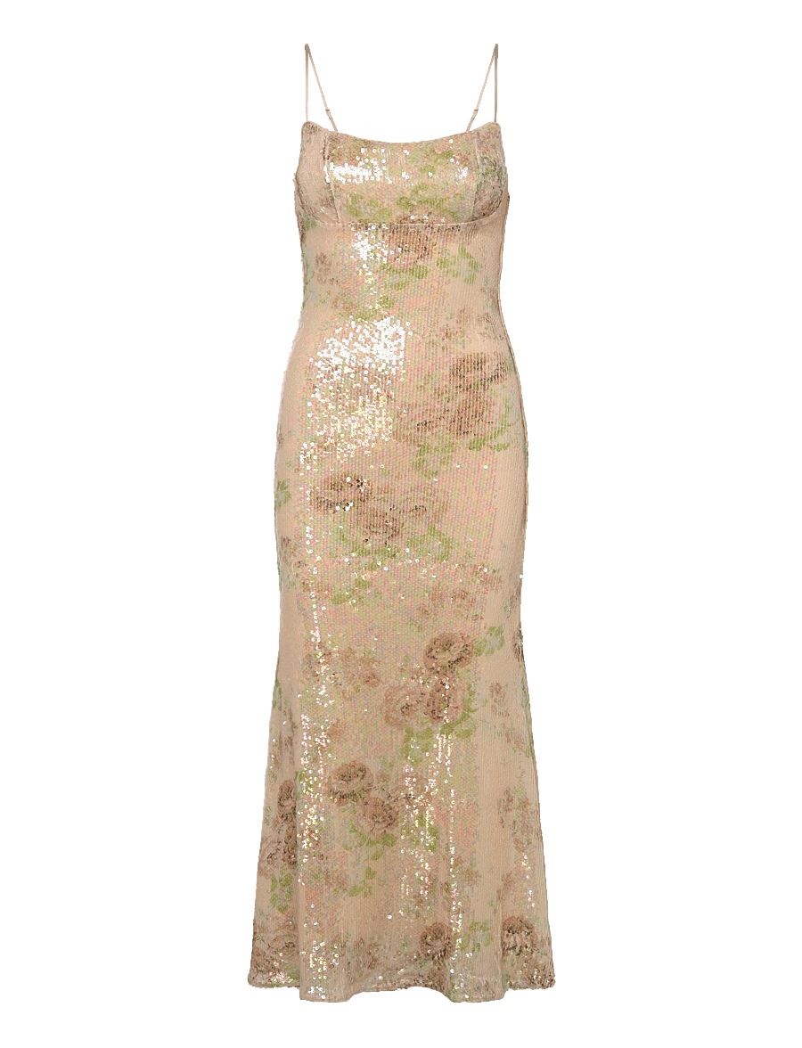 Bardot - ADONI SEQUIN MESH MIDI DRESS - paljettklänningar - beige fl - 0