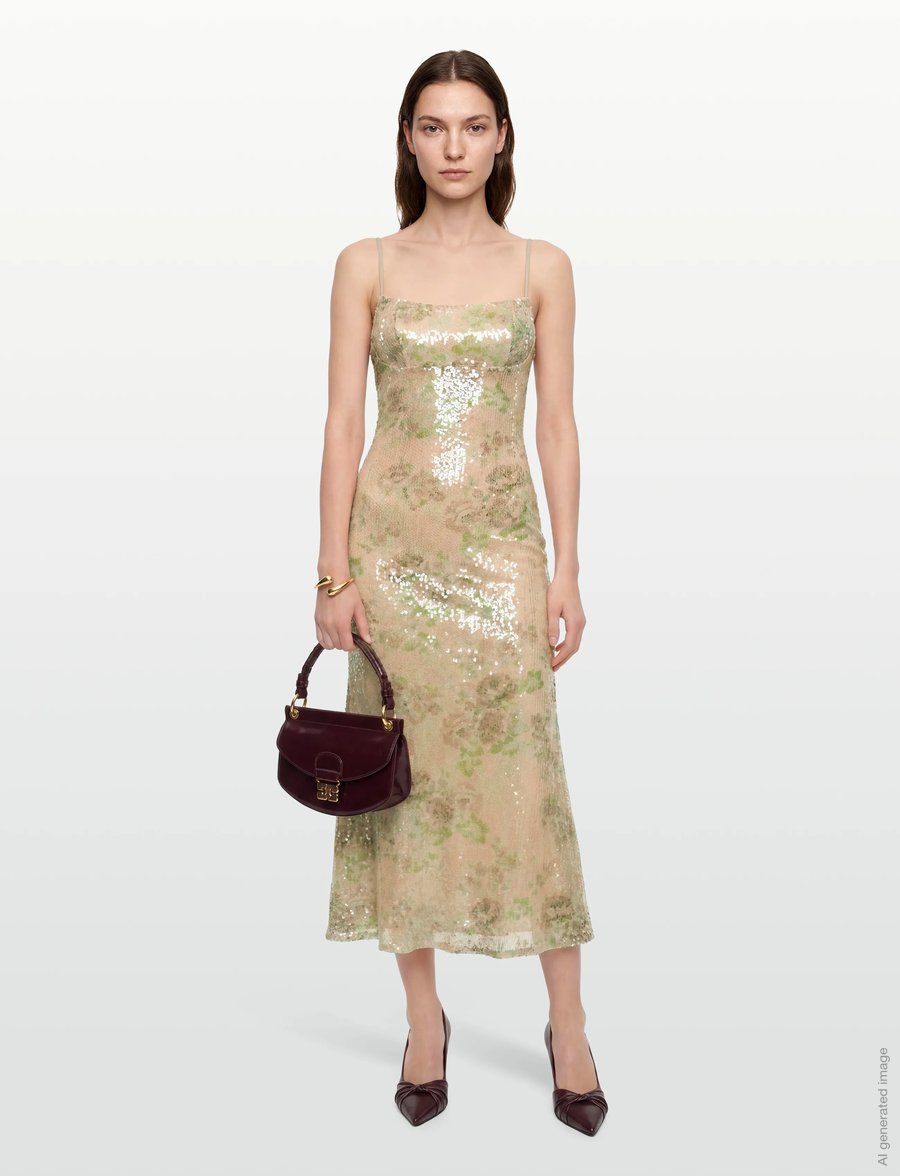 Bardot - ADONI SEQUIN MESH MIDI DRESS - pailletkjoler - beige fl - 0