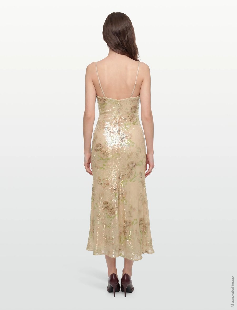 Bardot - ADONI SEQUIN MESH MIDI DRESS - pailletkjoler - beige fl - 4