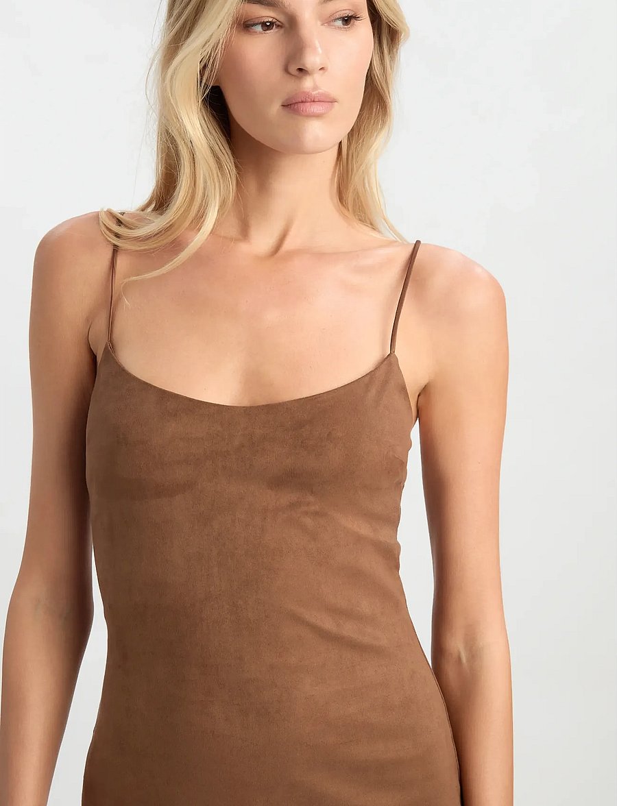 Bardot - NADIRA VEGAN SUEDE DRESS - slip dresses - chocolate - 0