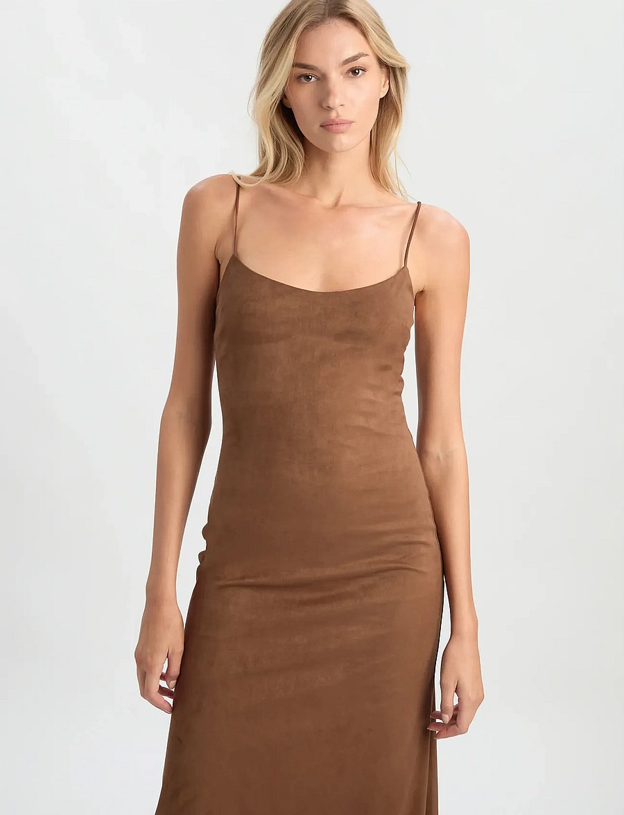 Bardot - NADIRA VEGAN SUEDE DRESS - slip dresses - chocolate - 4