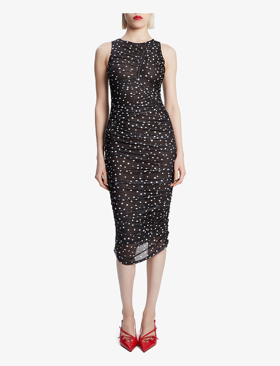 Bardot - FELICIA SPOT MESH MIDI DRESS - black spot - 0