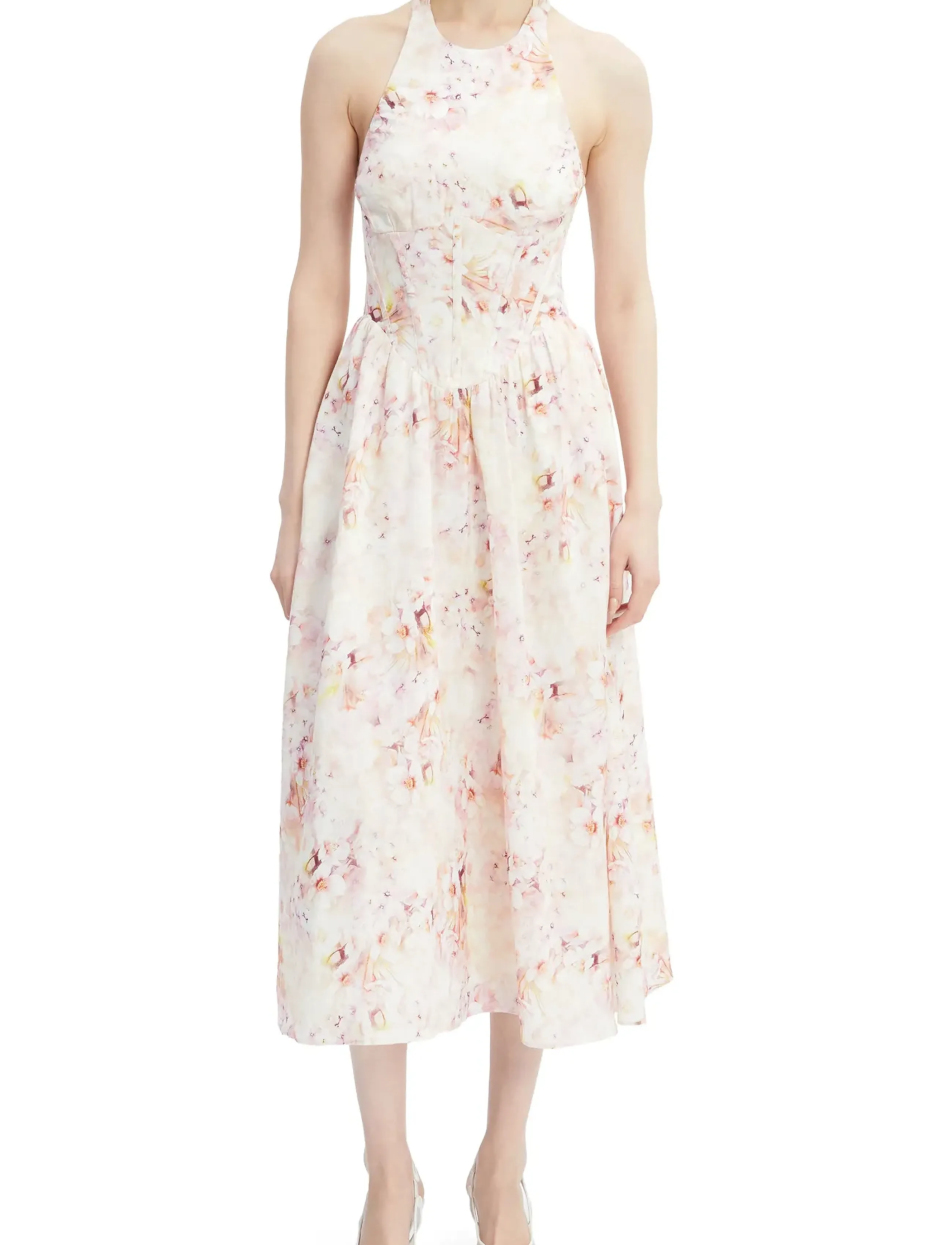 Bardot Kylen Printed Midi Dress, Kvinder, Halterneck Printet Midikjole, Pink, Str: 40