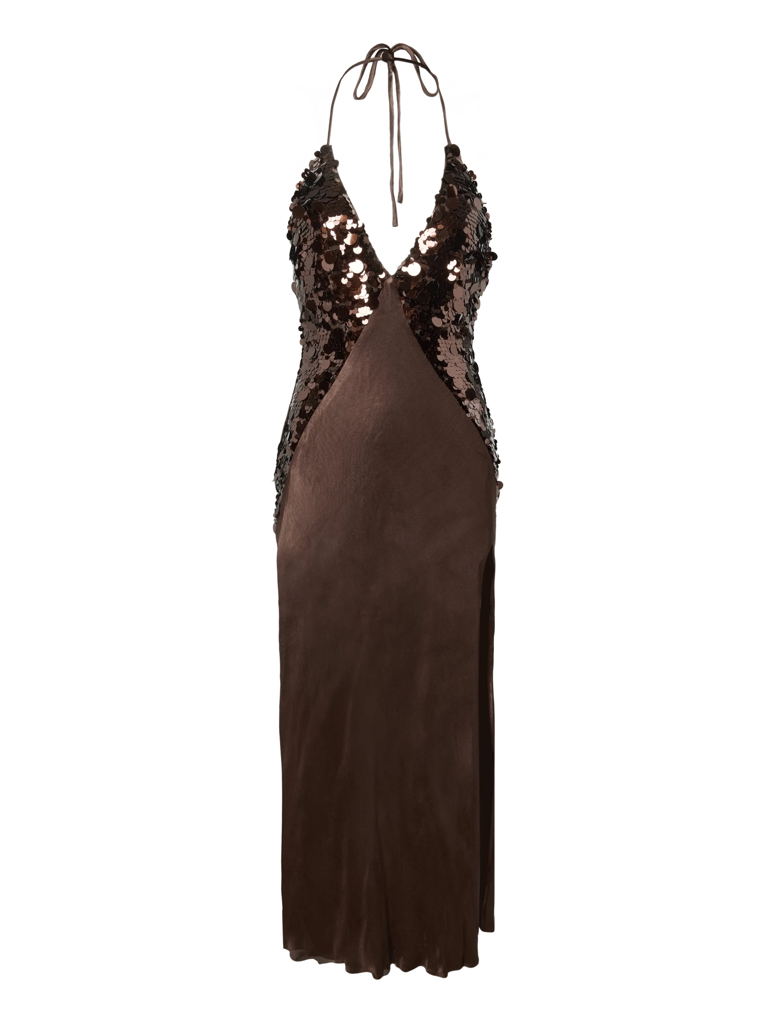 Bardot YVE SEQUIN SATIN HALTER DRESS - Tøj - CHOCOLATE / brown