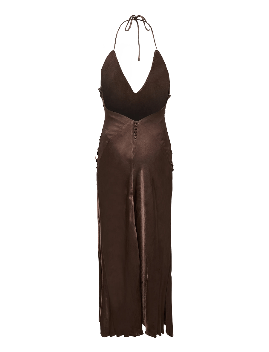 Bardot - YVE SEQUIN SATIN HALTER DRESS - aftenkjoler - chocolate - 1