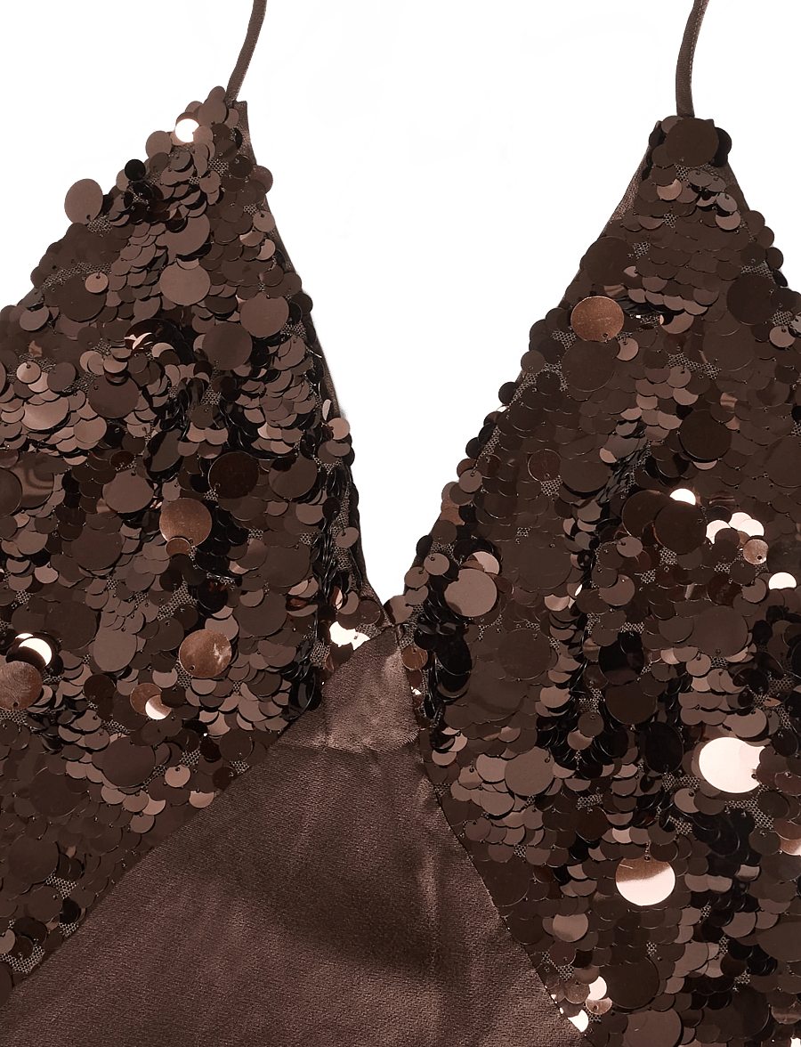 Bardot - YVE SEQUIN SATIN HALTER DRESS - aftenkjoler - chocolate - 2