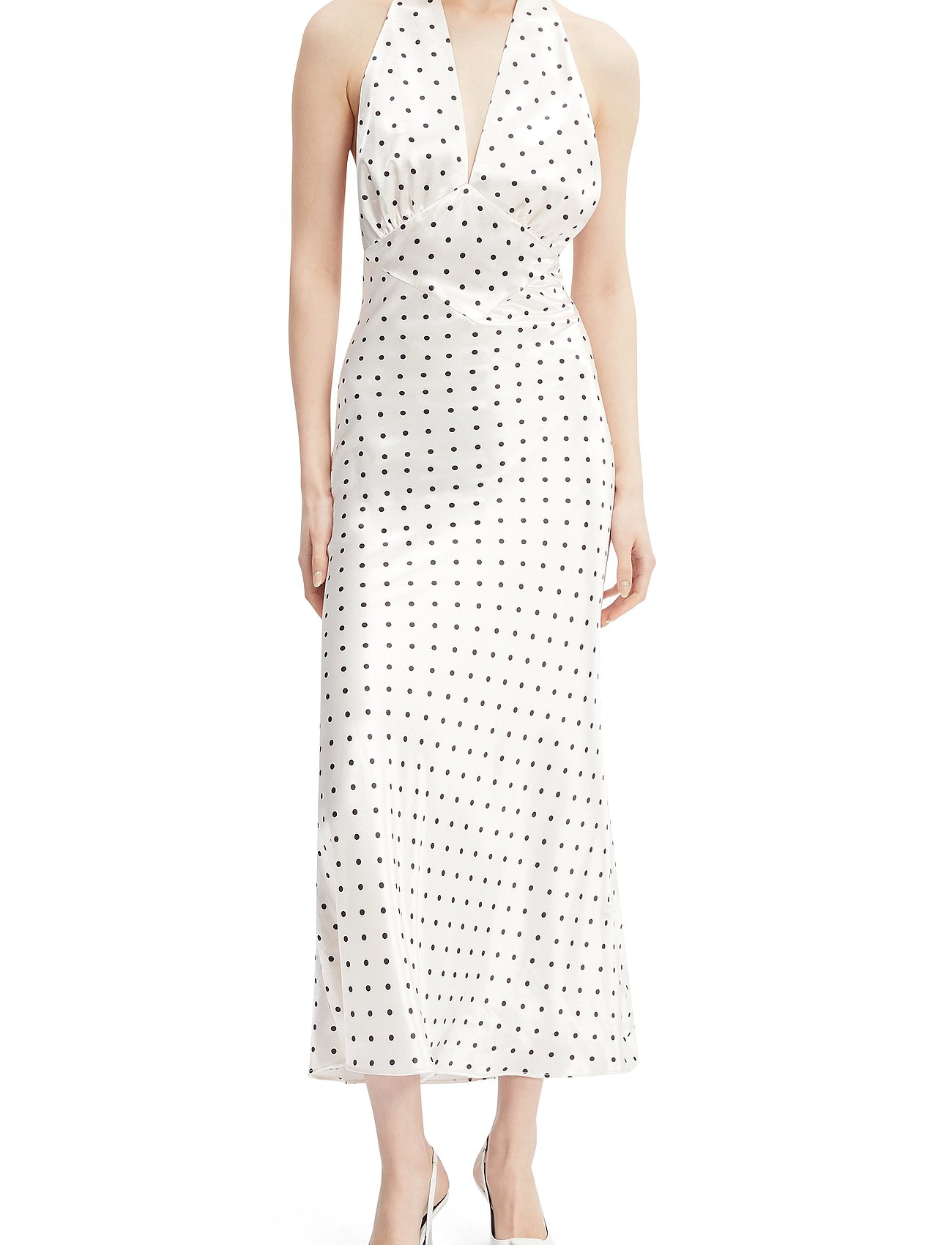 bardot citron halter midi dress Citron Polka Dot Midi Dress In Ivory Spot