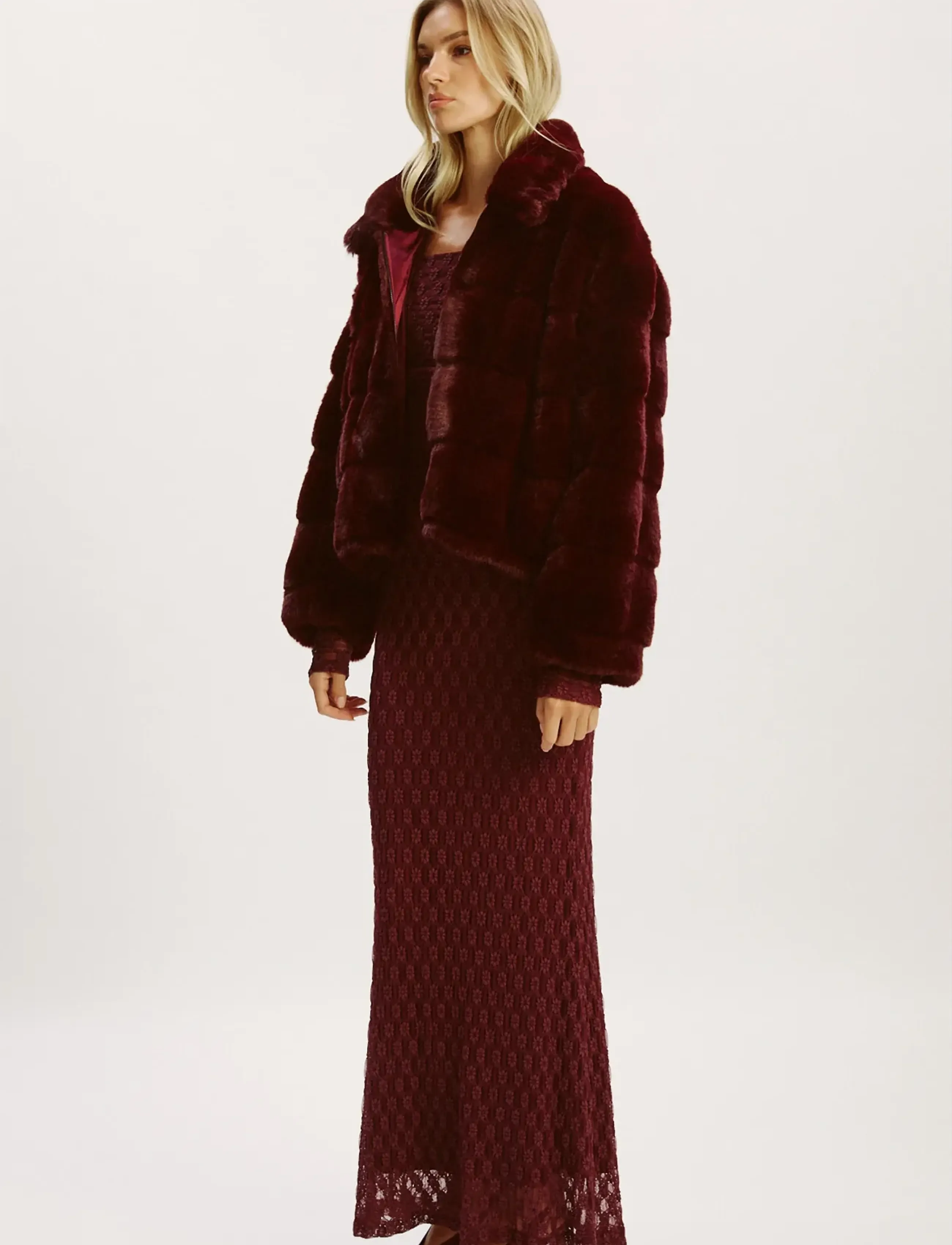 Bardot - SYLVIE ZIP FAUX FUR JACKET - winter jackets - burgundy - 3
