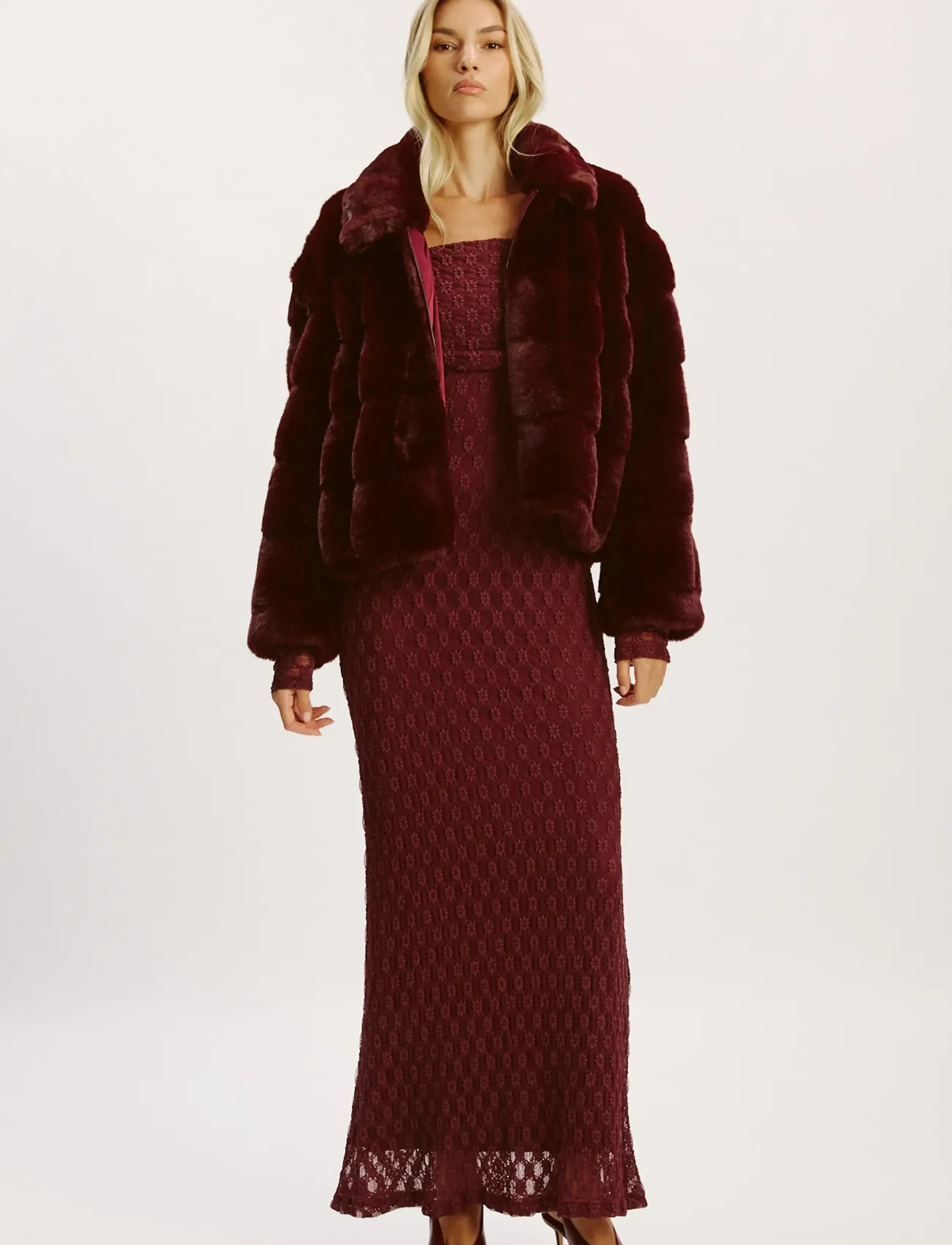 Bardot - SYLVIE ZIP FAUX FUR JACKET - winter jackets - burgundy - 4