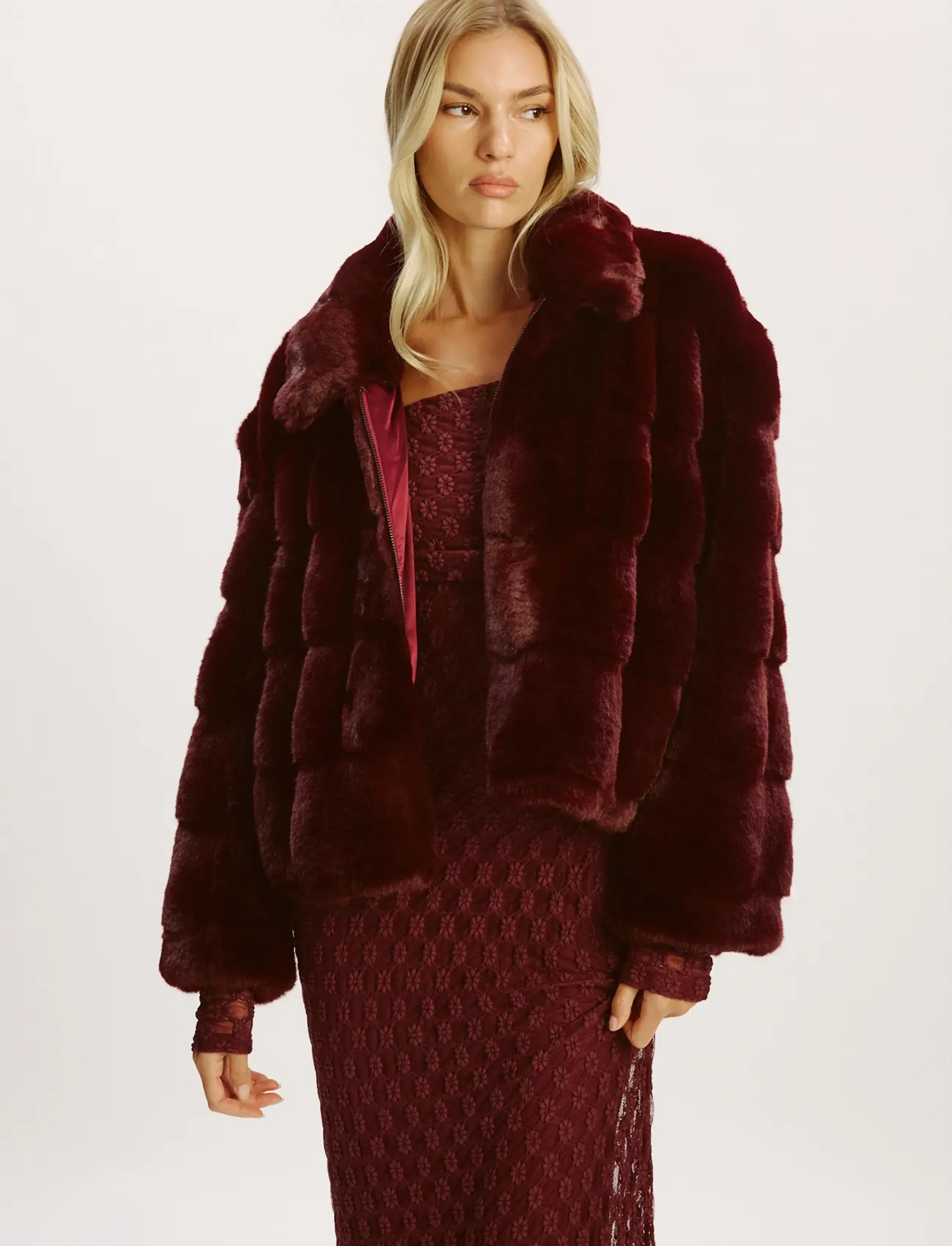 Bardot - SYLVIE ZIP FAUX FUR JACKET - winter jackets - burgundy - 5