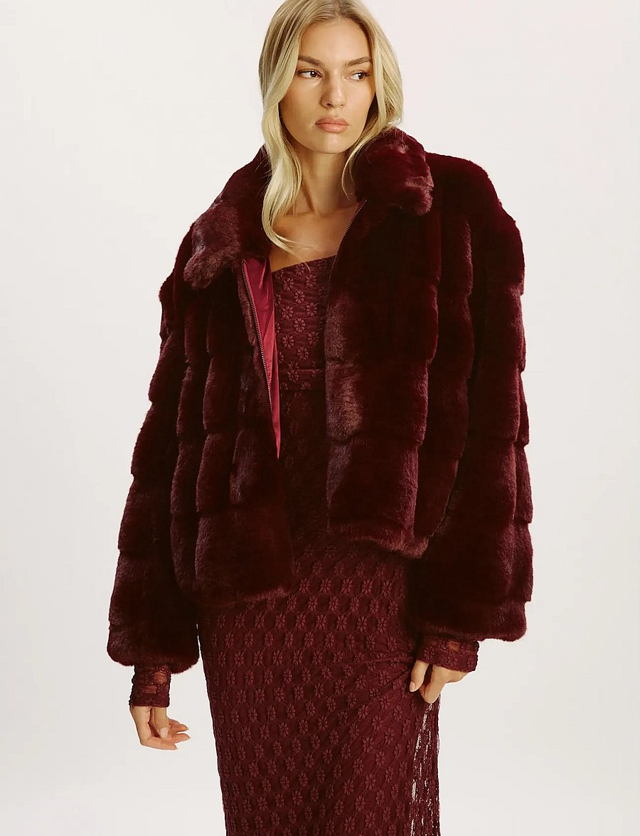 Bardot - SYLVIE ZIP FAUX FUR JACKET - winter jackets - burgundy - 5