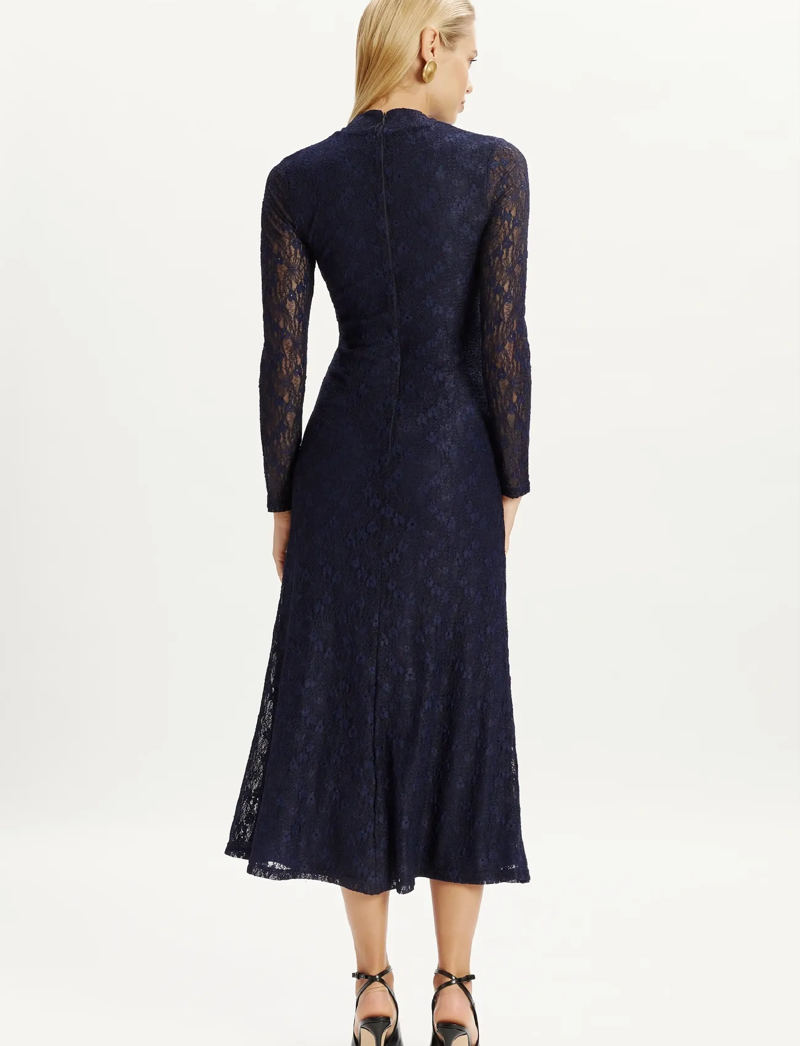 Bardot OLA LONG SLEEVE MIDI DRESS - Kanten jurken - NAVY / navy