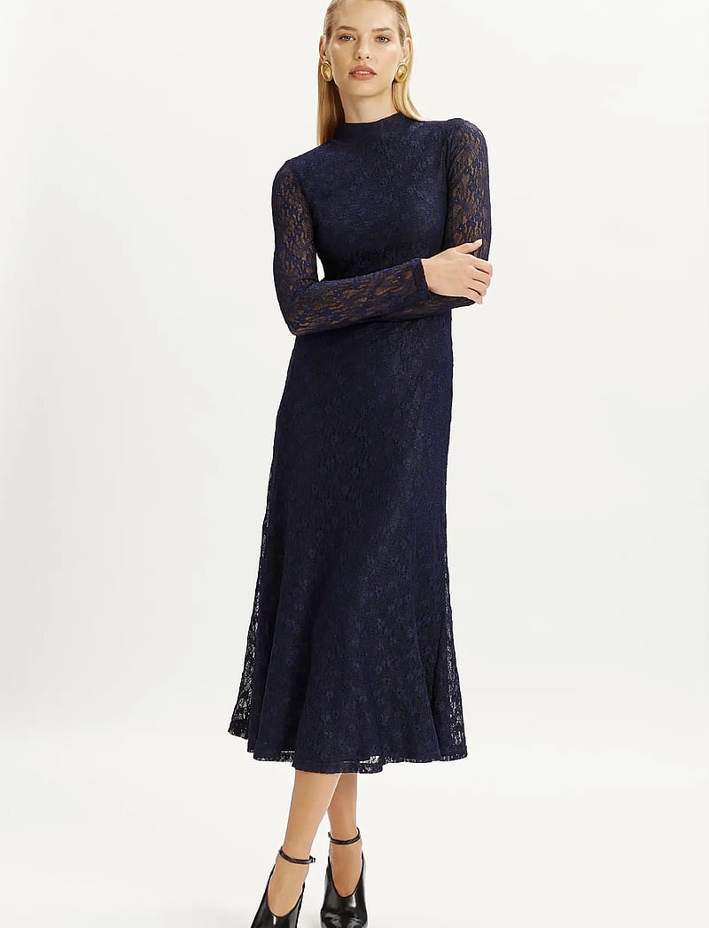 Bardot - OLA LONG SLEEVE MIDI DRESS - robes de soirée - navy - 0