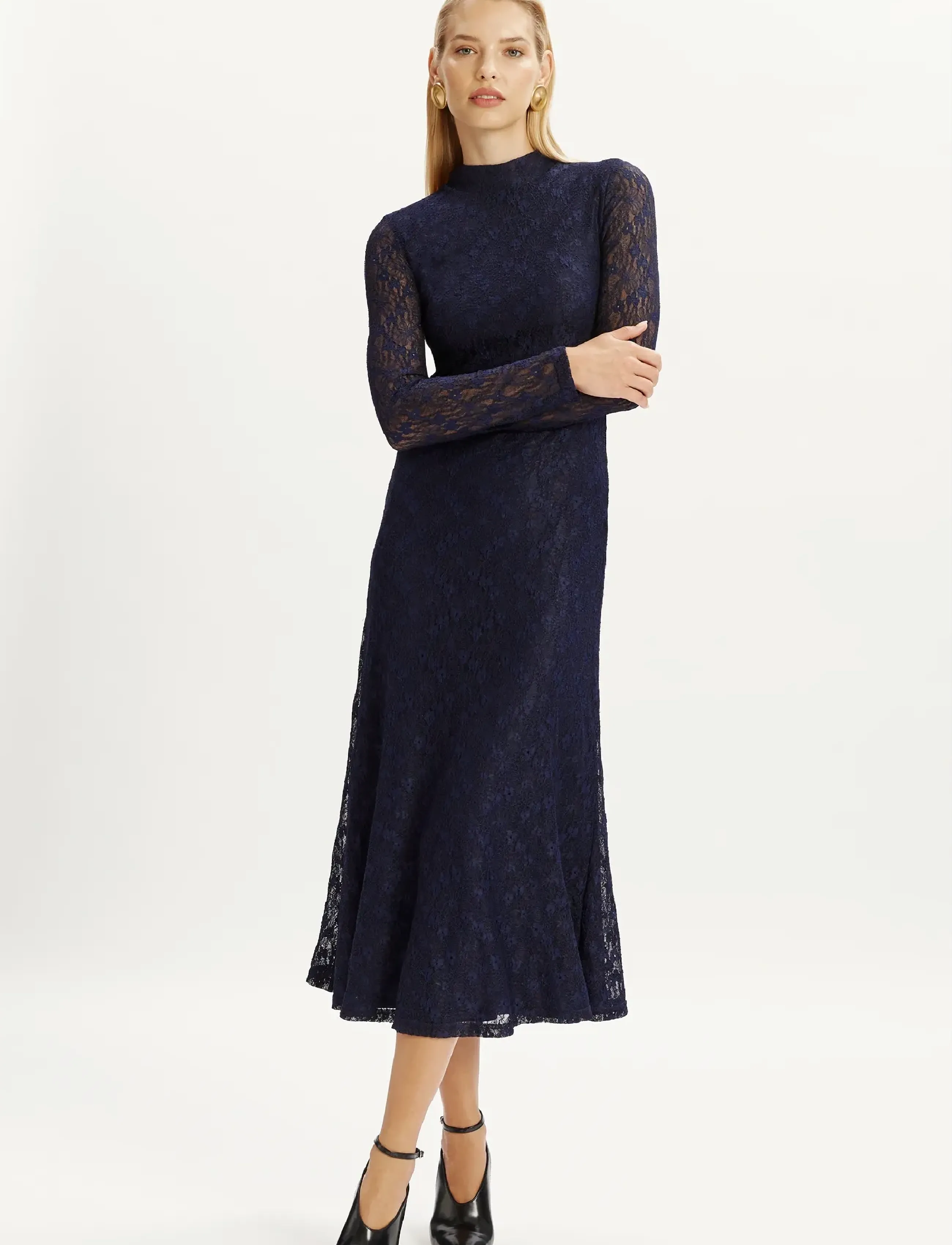 Bardot OLA LONG SLEEVE MIDI DRESS - Aftenkjoler & Gallakjoler - NAVY / navy