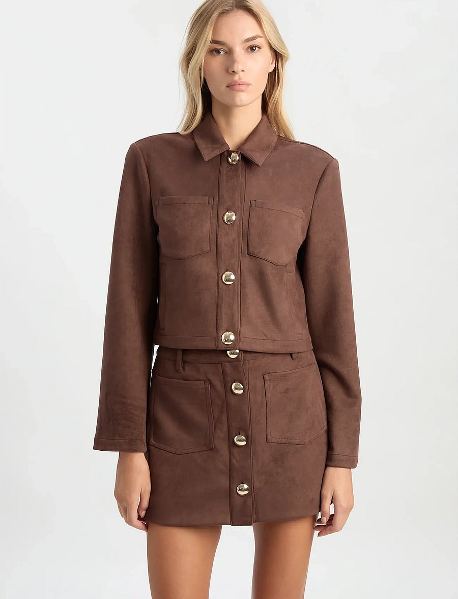 Bardot - LORENZO VEGAN SUEDE SHIRT - utility-jakid - chocolate - 0