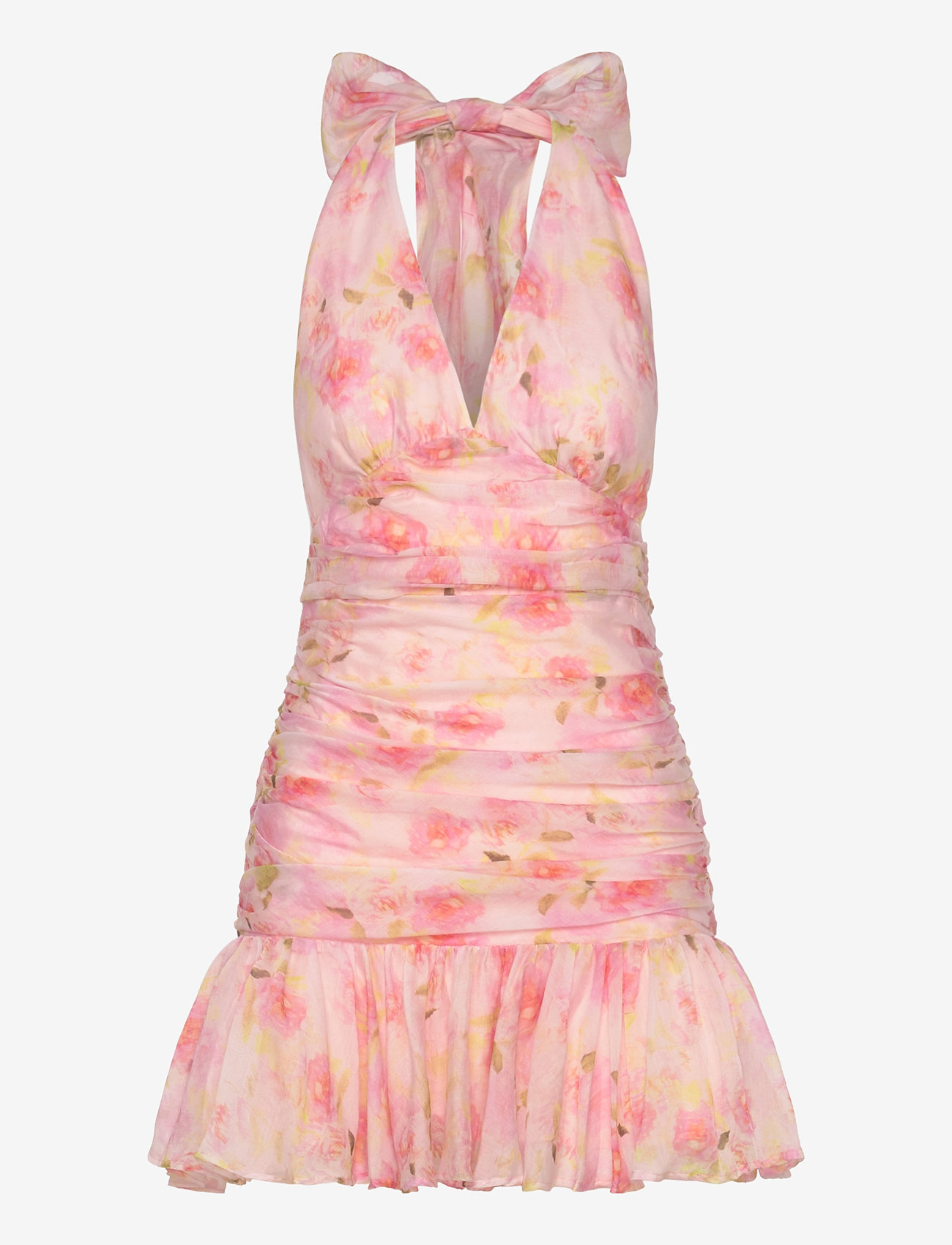 Bardot - MAVE HALTER NECK MINI DRESS - festklänningar - pink floral - 1