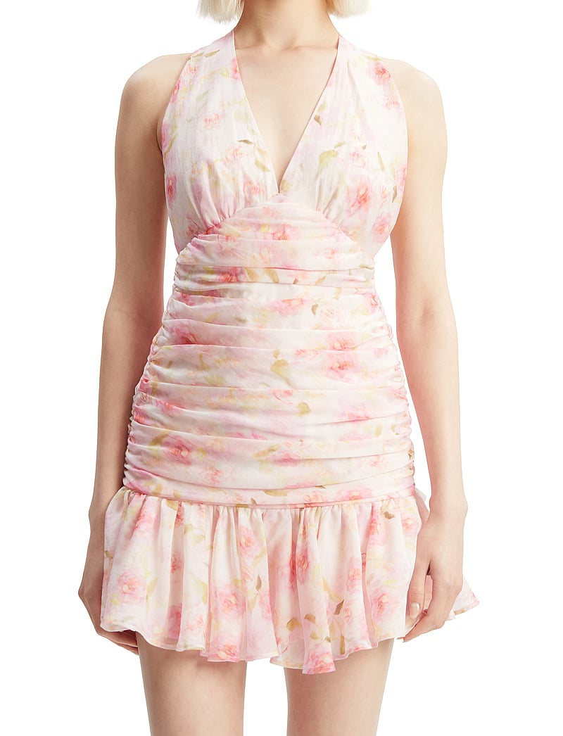 Bardot - MAVE HALTER NECK MINI DRESS - festklänningar - pink floral - 0
