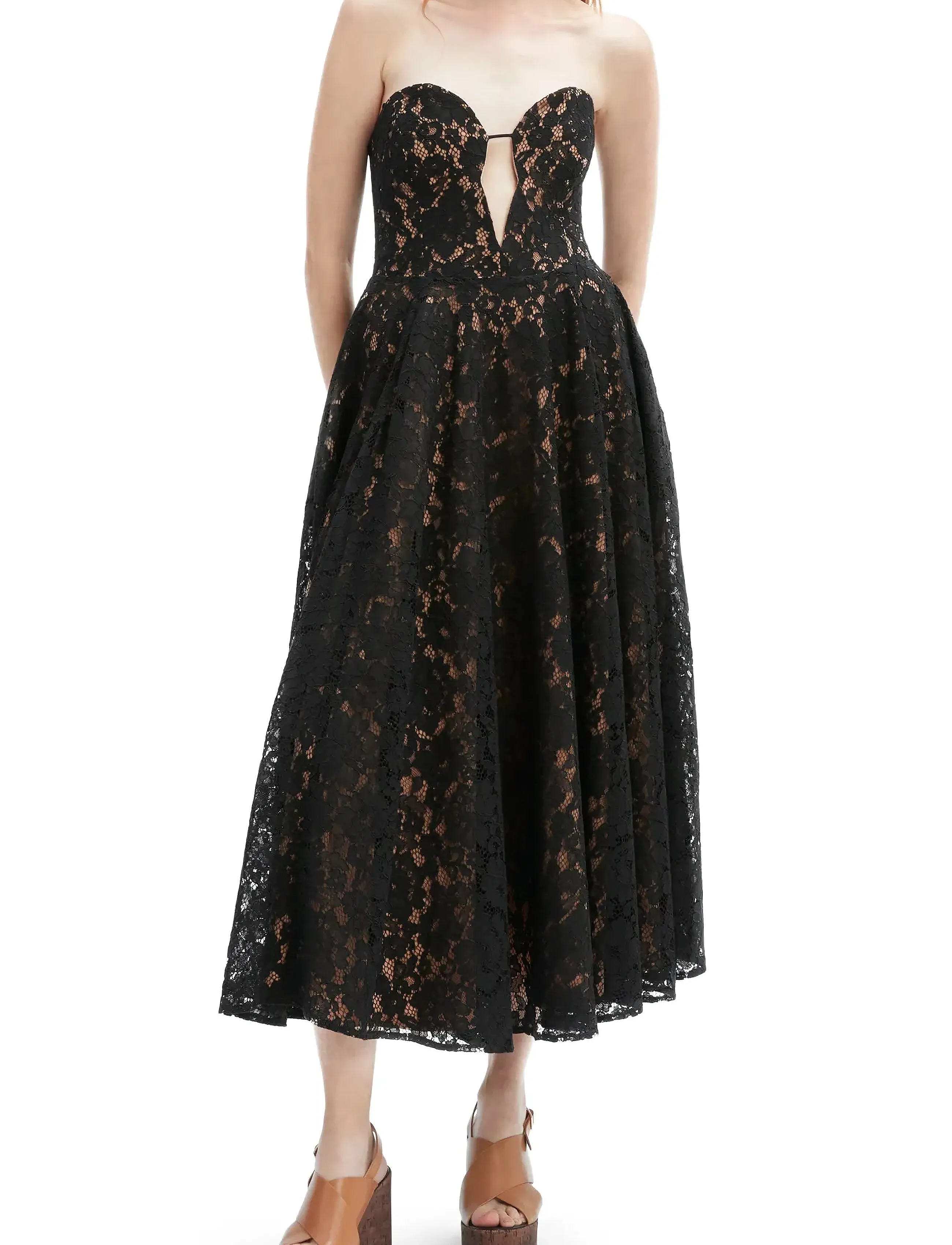 Bardot Opal Volume Lace Midi Dress, 34, Black, Kjoler > Knælange Og Midi, Dame