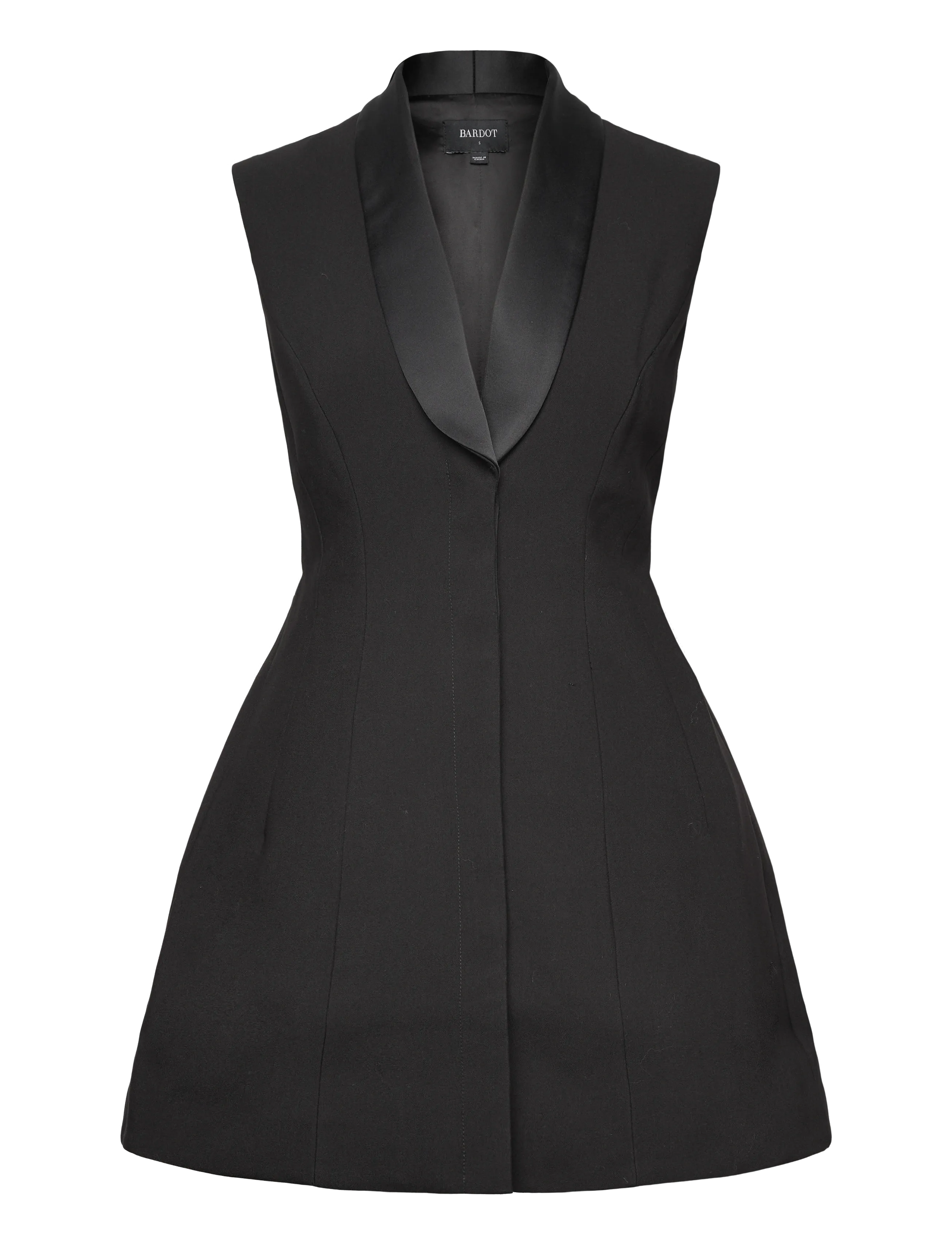 DESTENE SATIN LAPEL MINI DRESS - BLACK