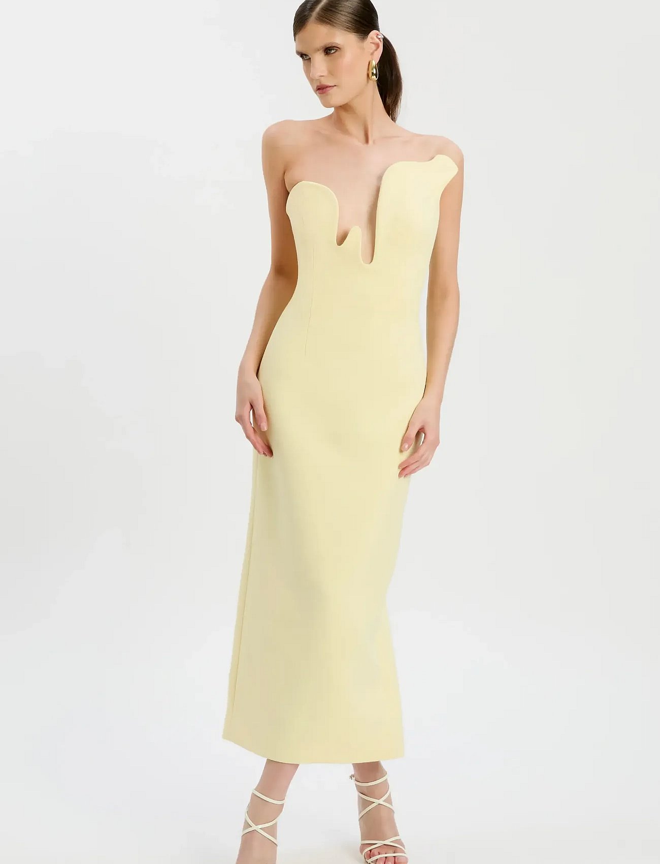 bardot rosalyn midi dress Bardot Rosalyn Sculpted Asymmetric Strapless Midi Dress