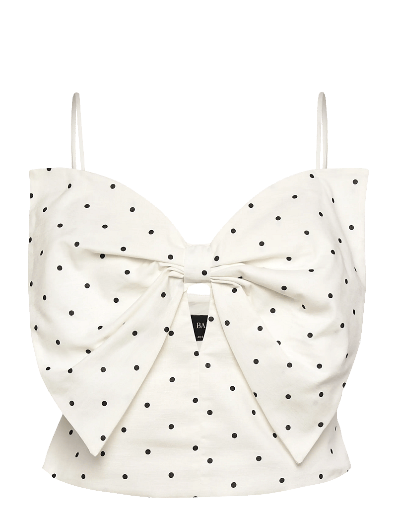 Bardot - VIEDA LINEN BOW FRONT TOP - white black spot - 1