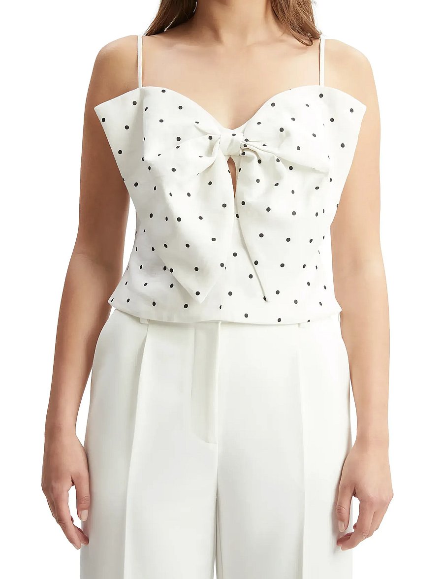 Bardot - VIEDA LINEN BOW FRONT TOP - Ärmellose blusen - white black spot - 5
