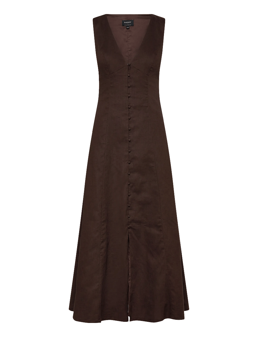 Bardot - CORDELIA LINEN MIDI DRESS - chocolate - 1