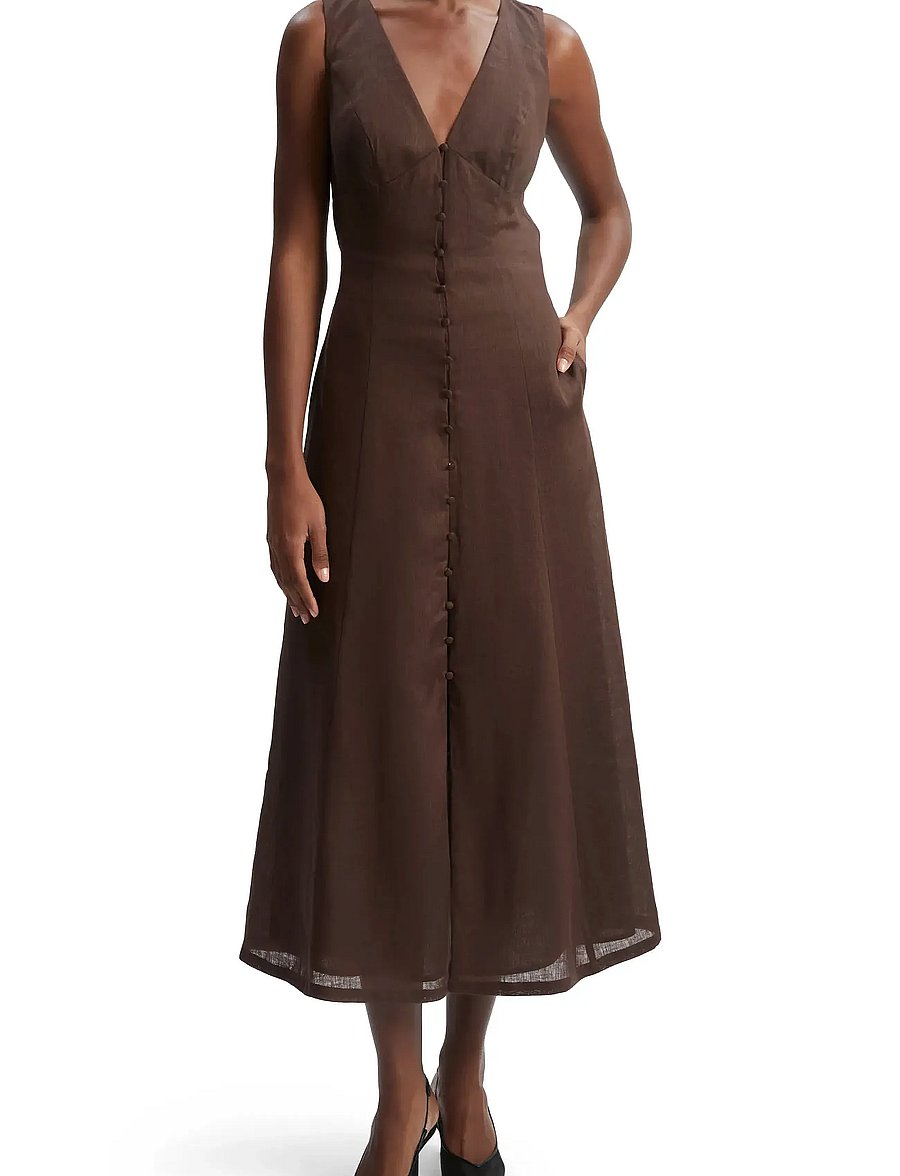 Bardot - CORDELIA LINEN MIDI DRESS - chocolate - 0