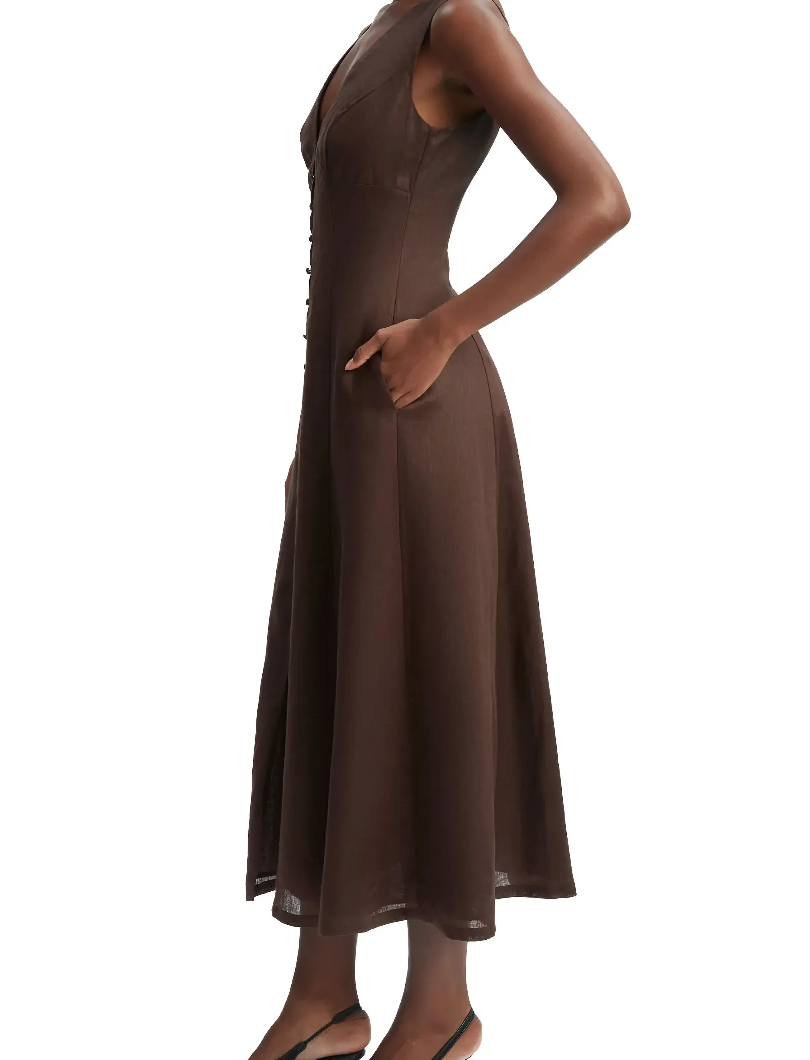 Bardot - CORDELIA LINEN MIDI DRESS - chocolate - 3