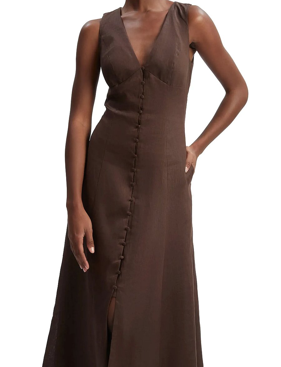 Bardot - CORDELIA LINEN MIDI DRESS - chocolate - 5