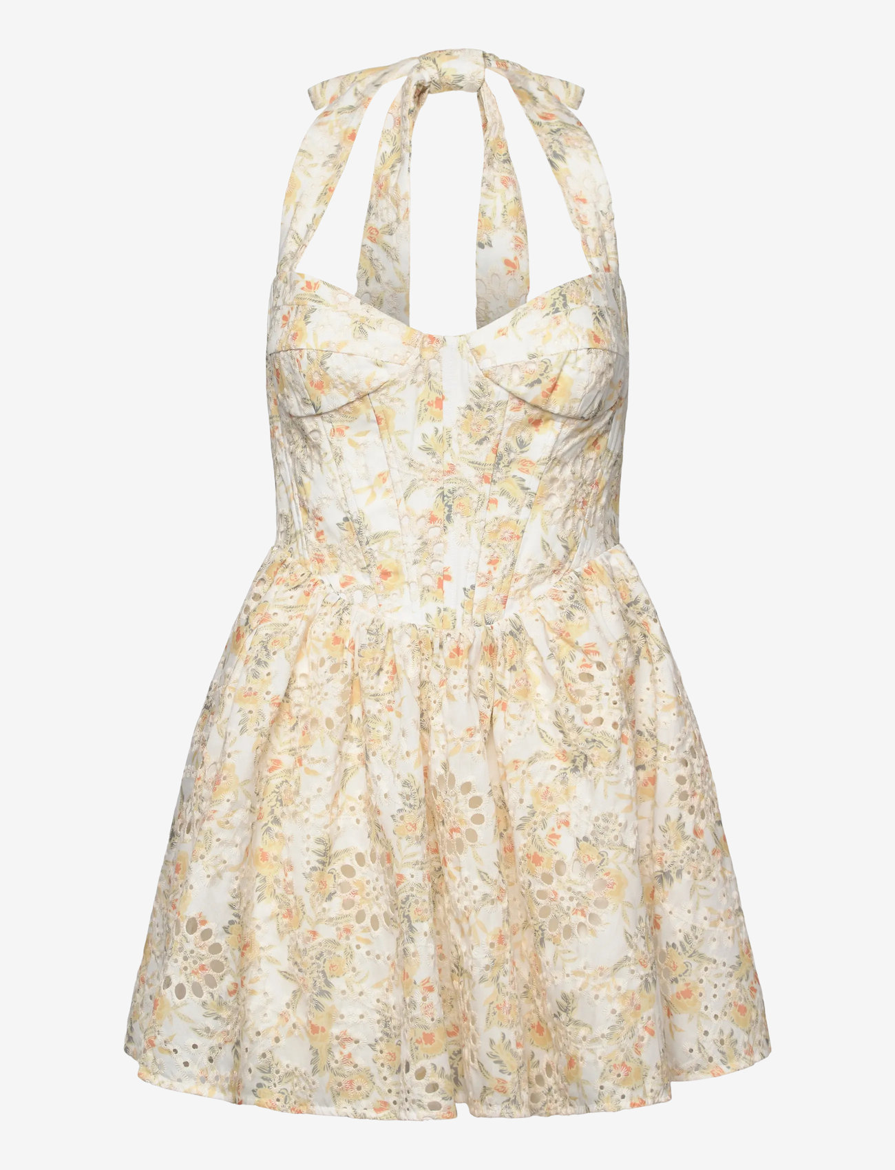 Bardot - POLLIE HALTER MINI DRESS - festklänningar - yellow floral - 1