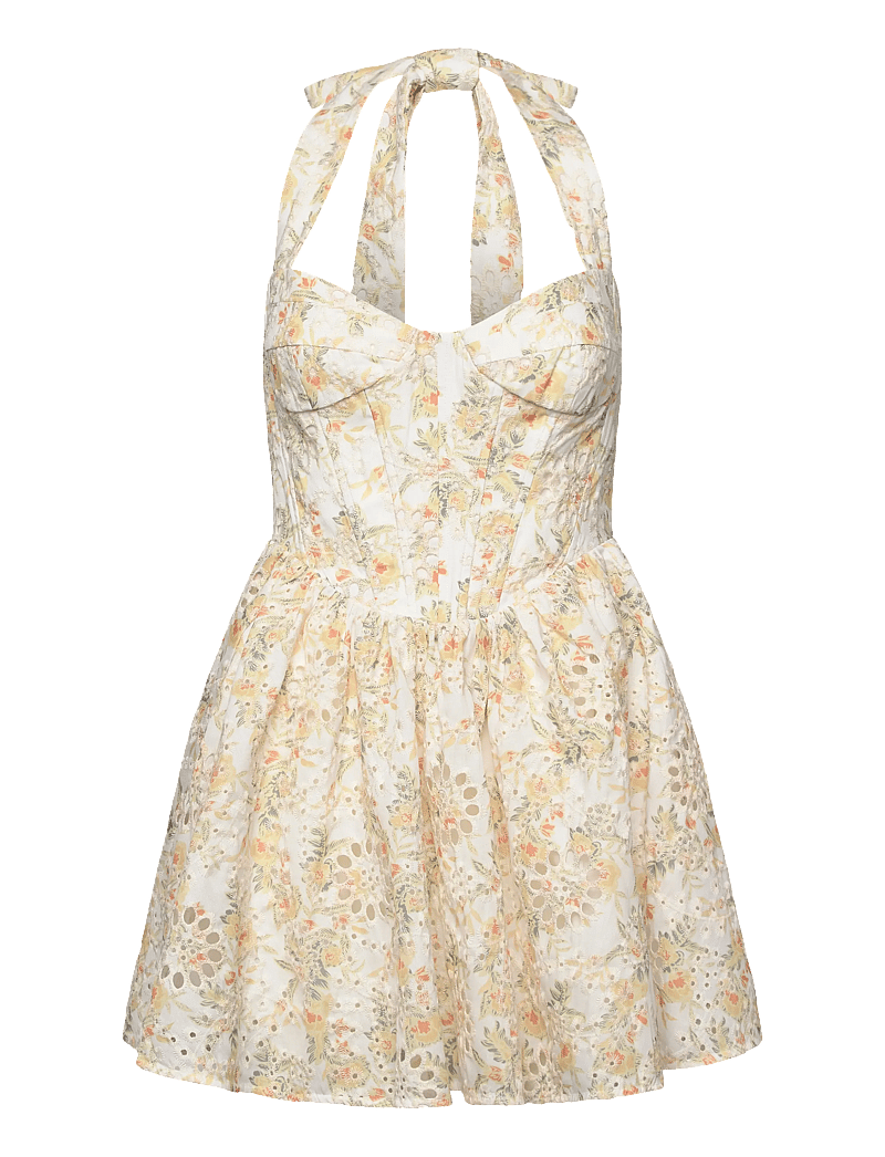 Bardot - POLLIE HALTER MINI DRESS - festklänningar - yellow floral - 1