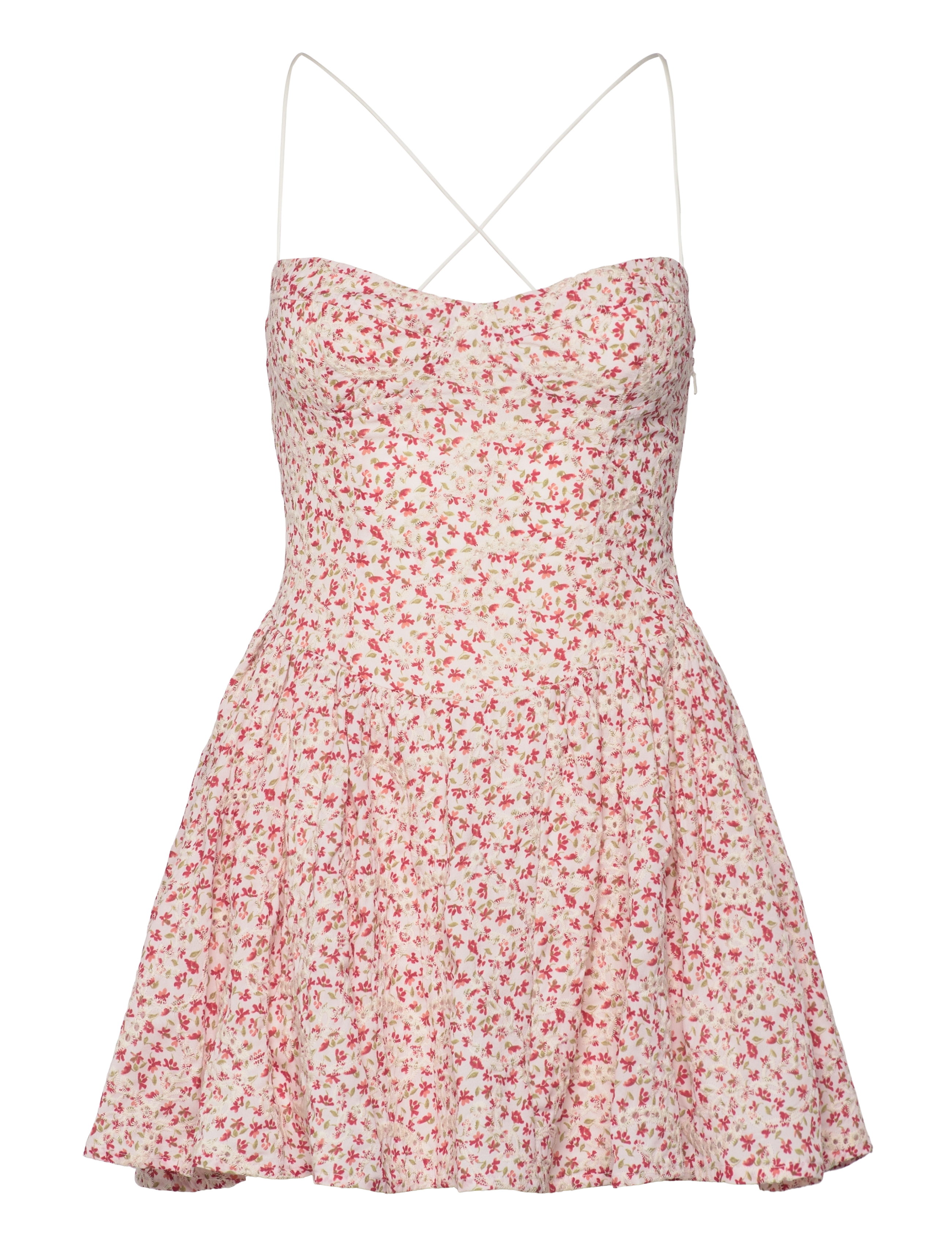 ESTIE EMBROIDERED MINI DRESS - RED FLORAL