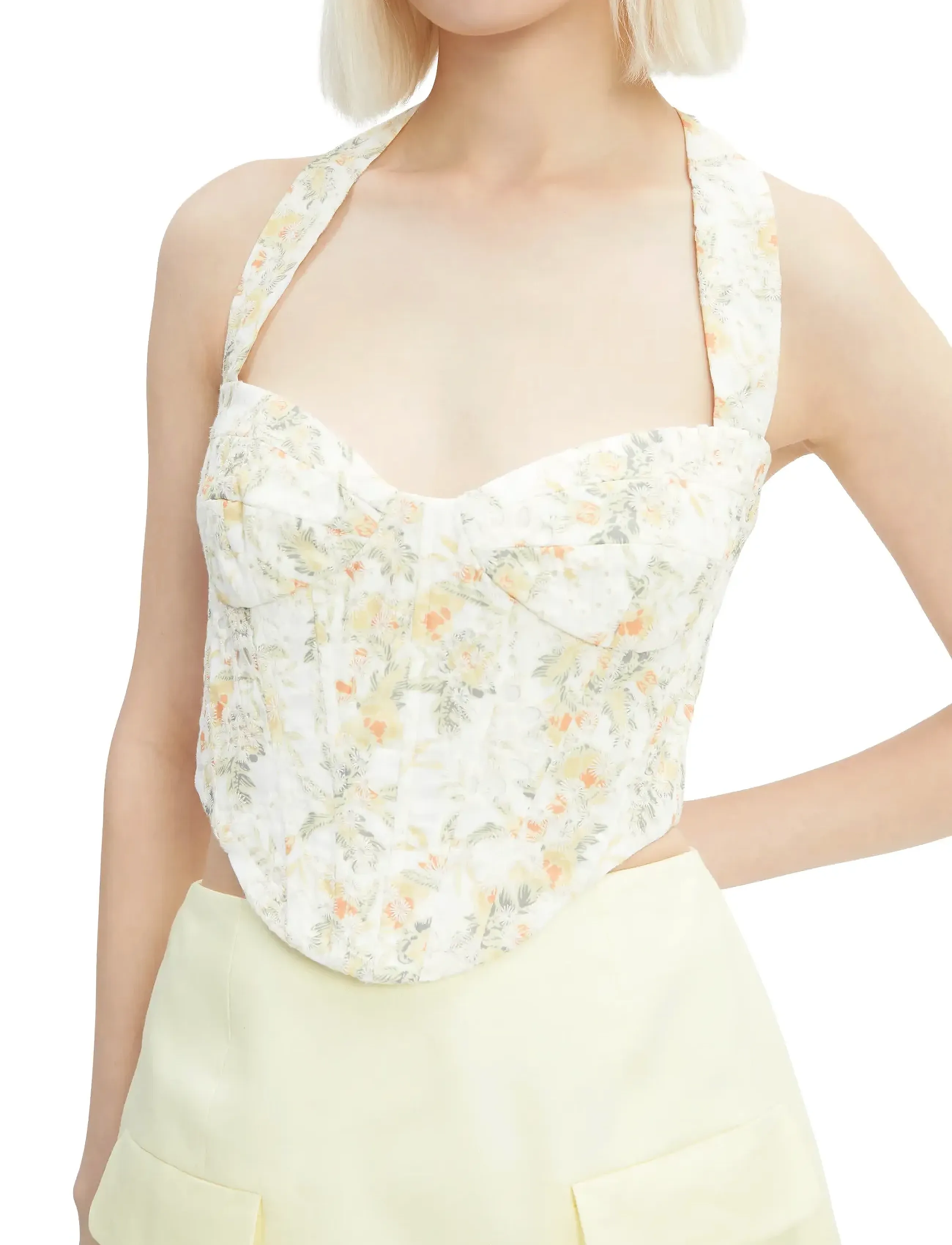 Bardot - POLLIE HALTER CORSET TOP - yellow floral - 5