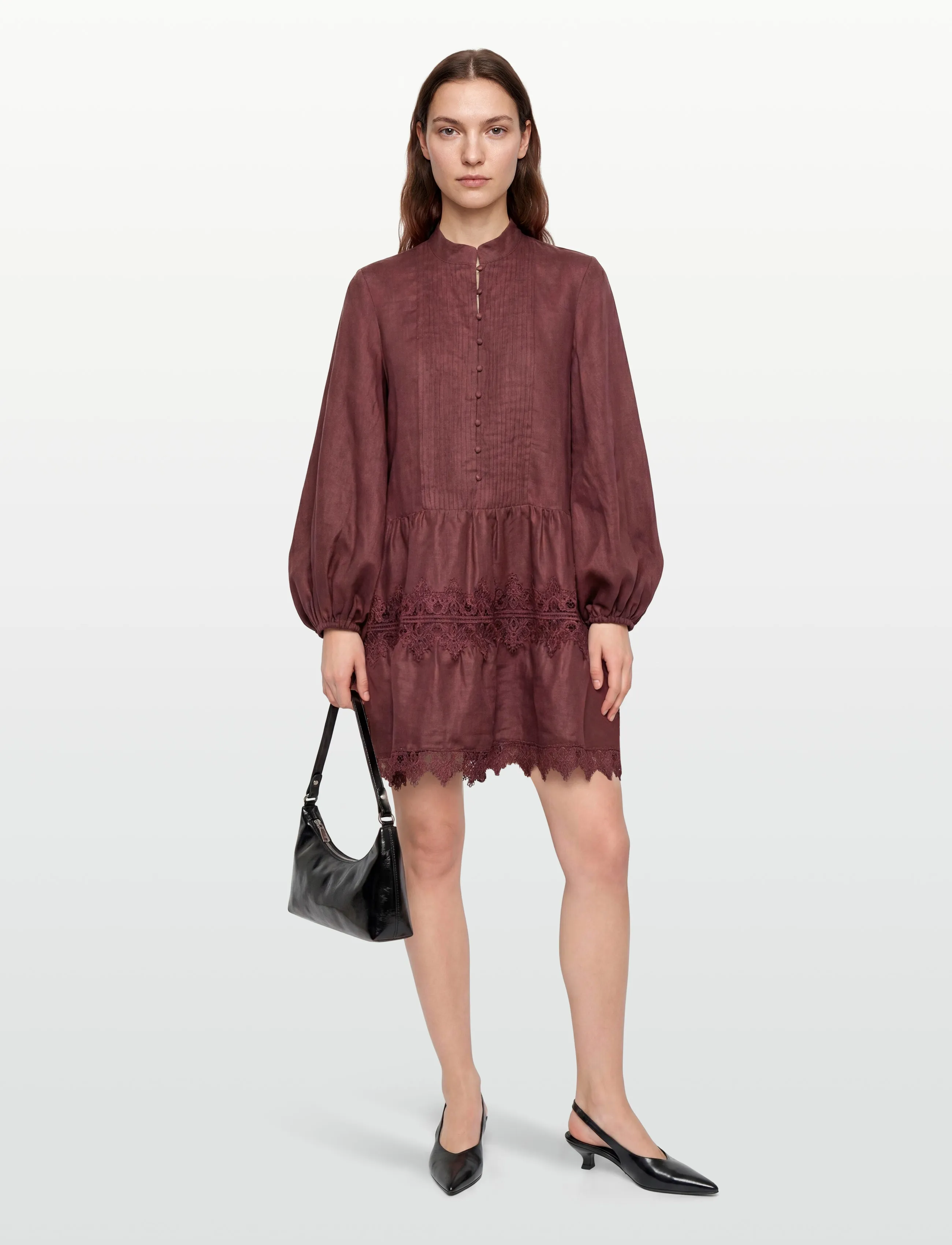 Bardot Antonia Lace Trim Mini Dress, XL, Burgundy, Kjoler > Kort Kjole, Dame