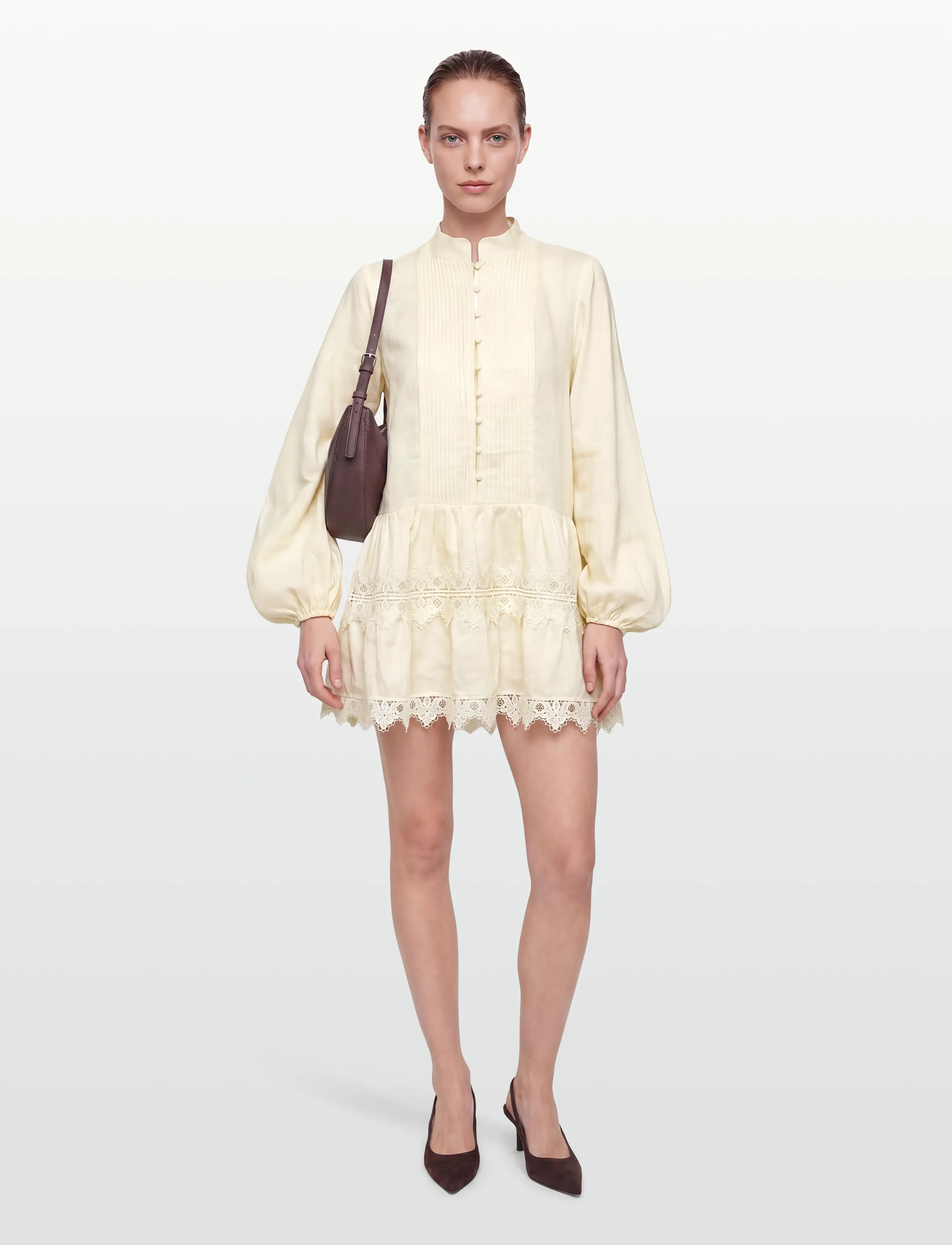 Bardot Antonia Lace Trim Mini Dress, Kvinder, Blondekant Minikjole, Cream, Str: 40