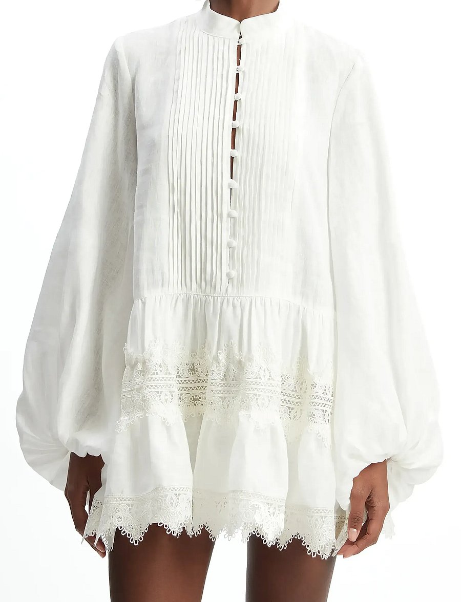 antonia lace trim mini dress in orchid white bardot Bardot Antonia Lace Trim Mini Dress Eggnog