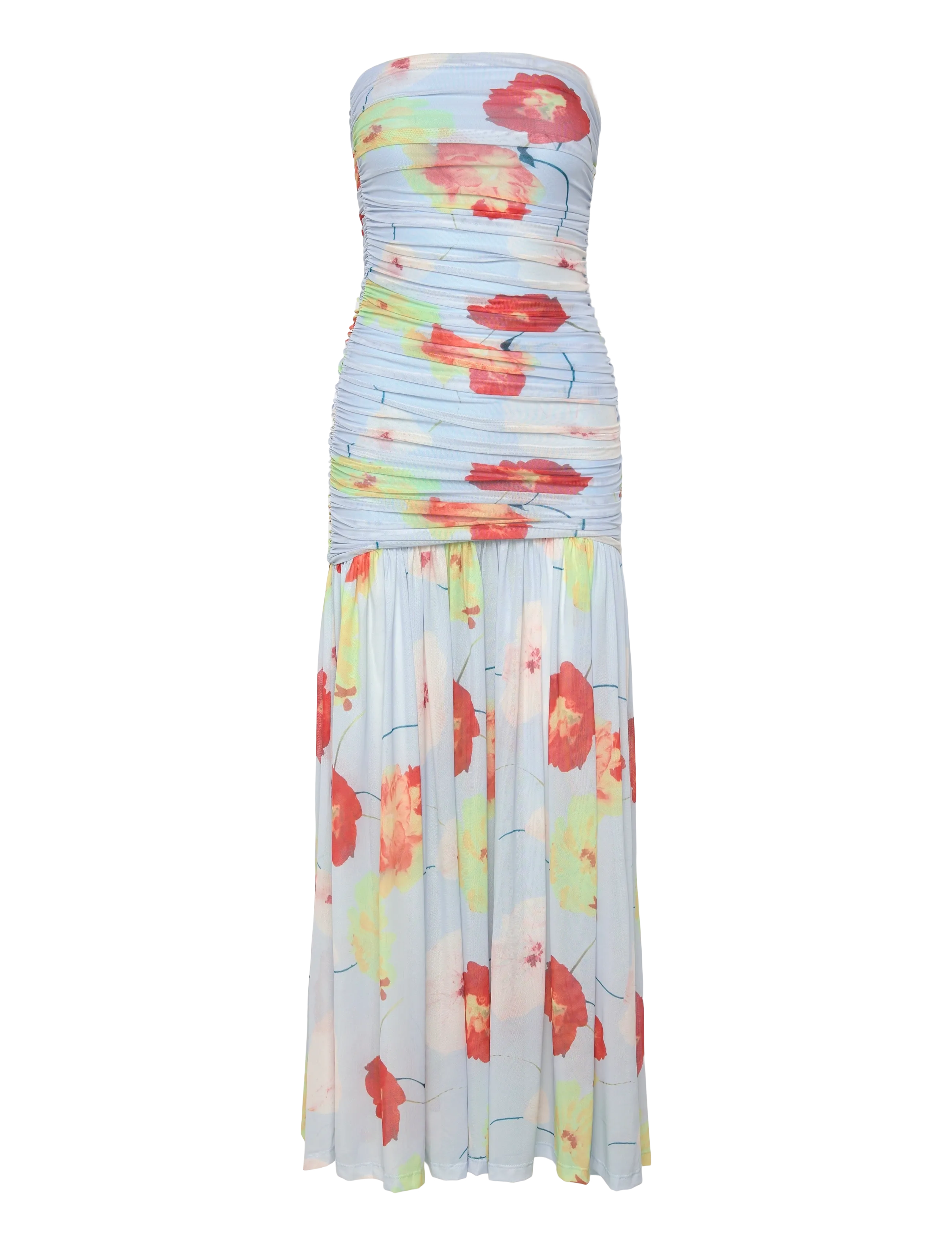 BARDOT Solana Printed Mesh Maxi Kleid Blau - L - Damen