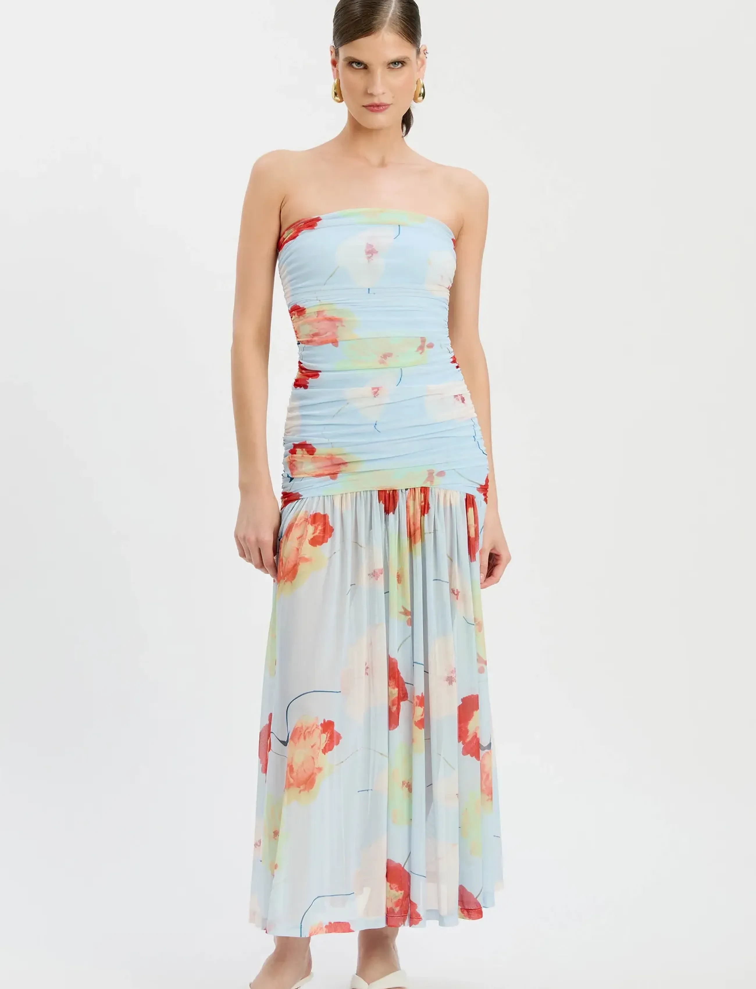Bardot - SOLANA PRINTED MESH MAXI DRESS - maxiklänningar - baby bl fl - 3